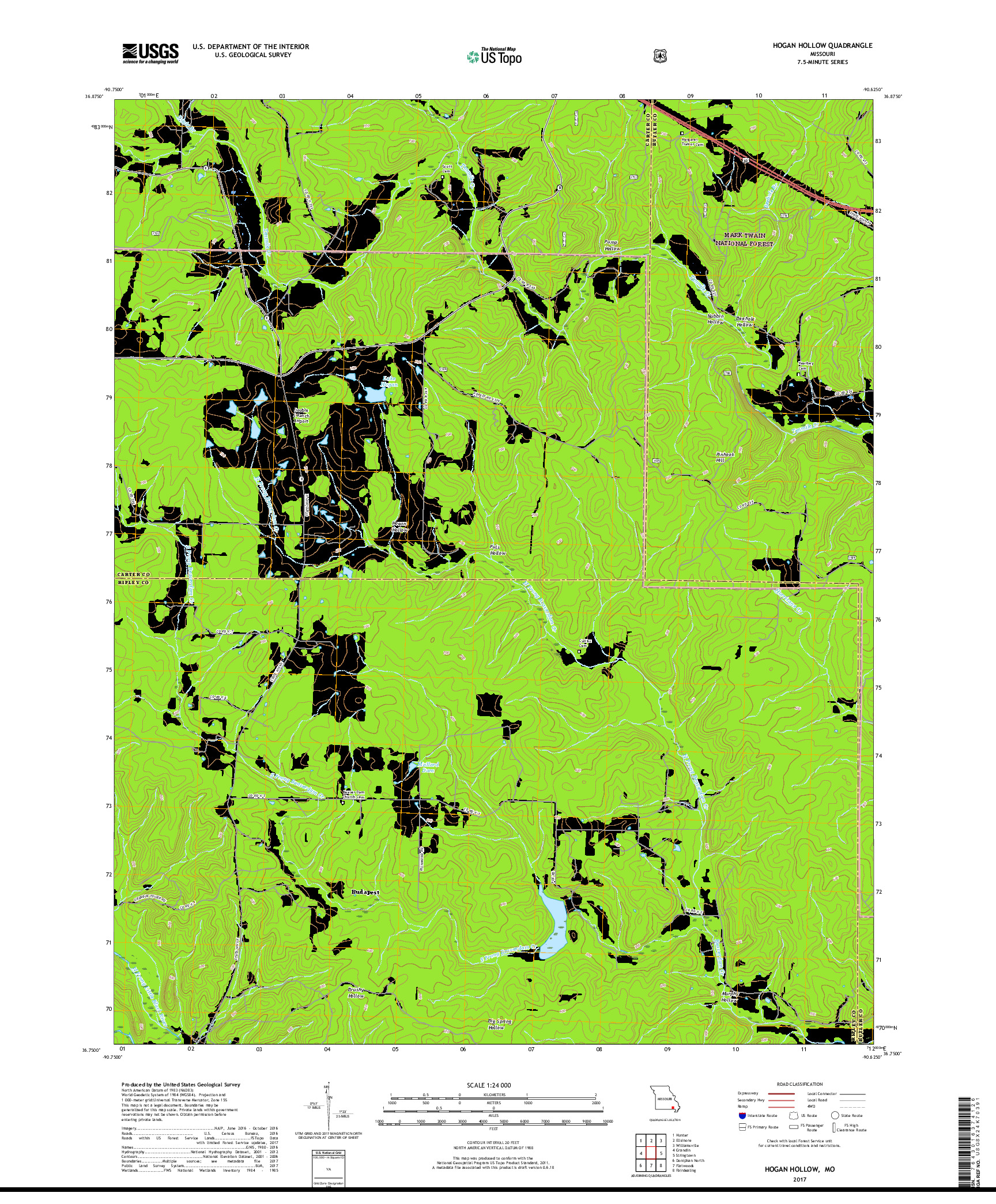 USGS US TOPO 7.5-MINUTE MAP FOR HOGAN HOLLOW, MO 2017