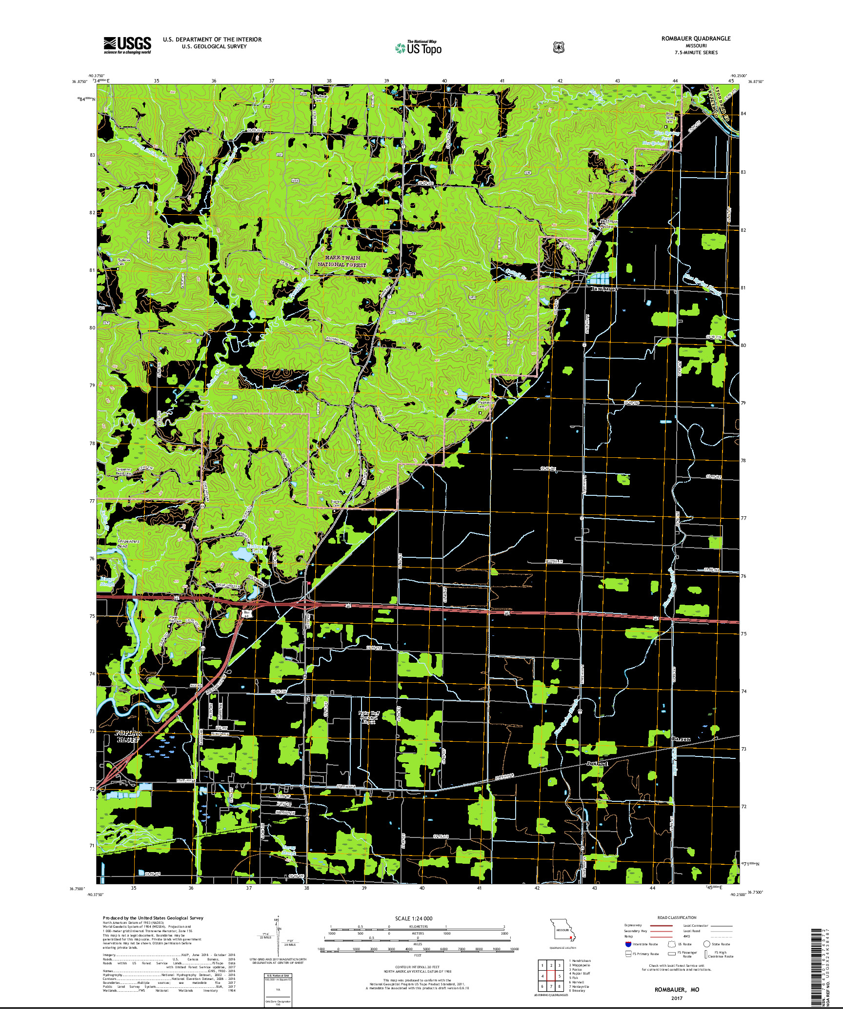 USGS US TOPO 7.5-MINUTE MAP FOR ROMBAUER, MO 2017