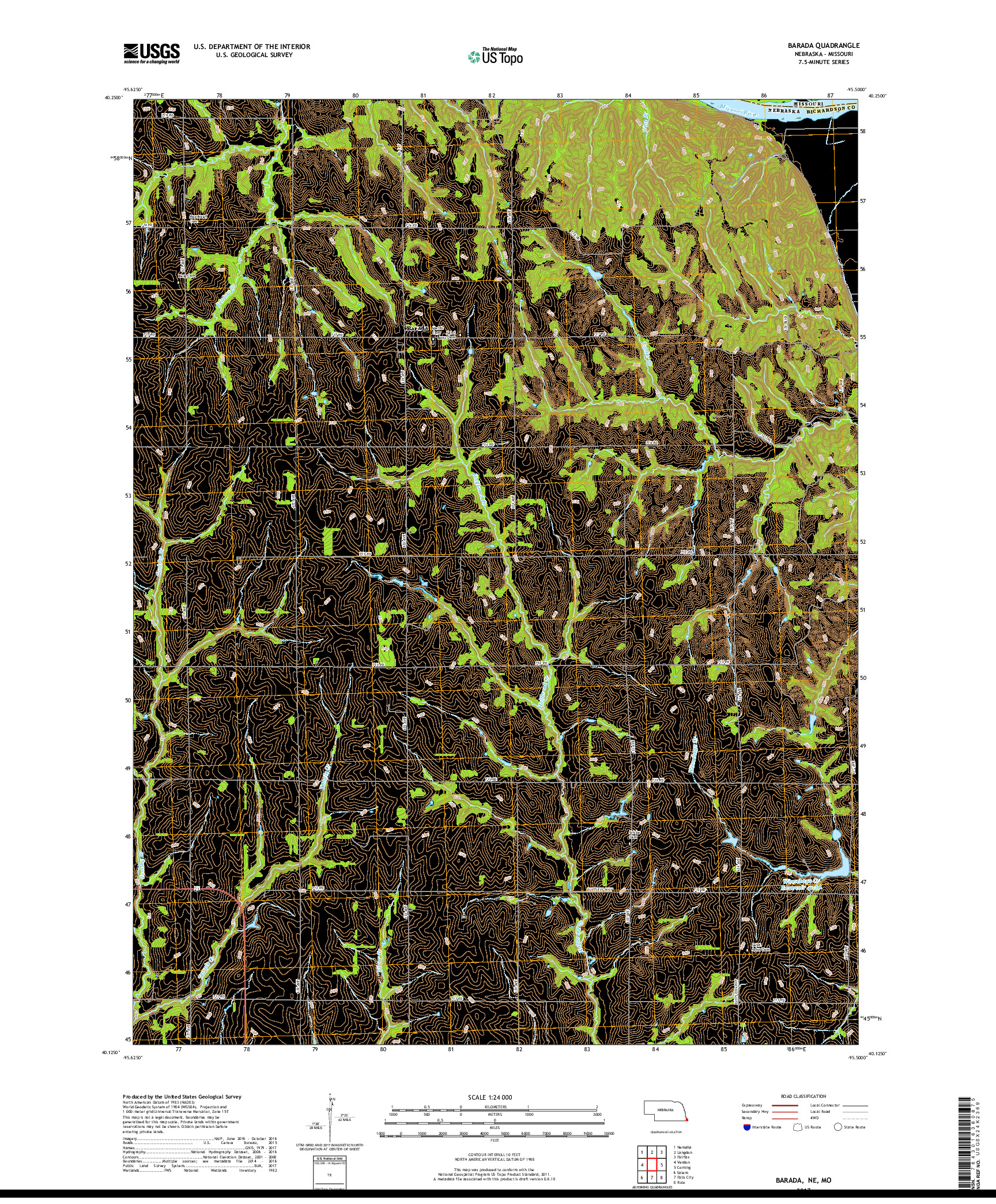 USGS US TOPO 7.5-MINUTE MAP FOR BARADA, NE,MO 2017