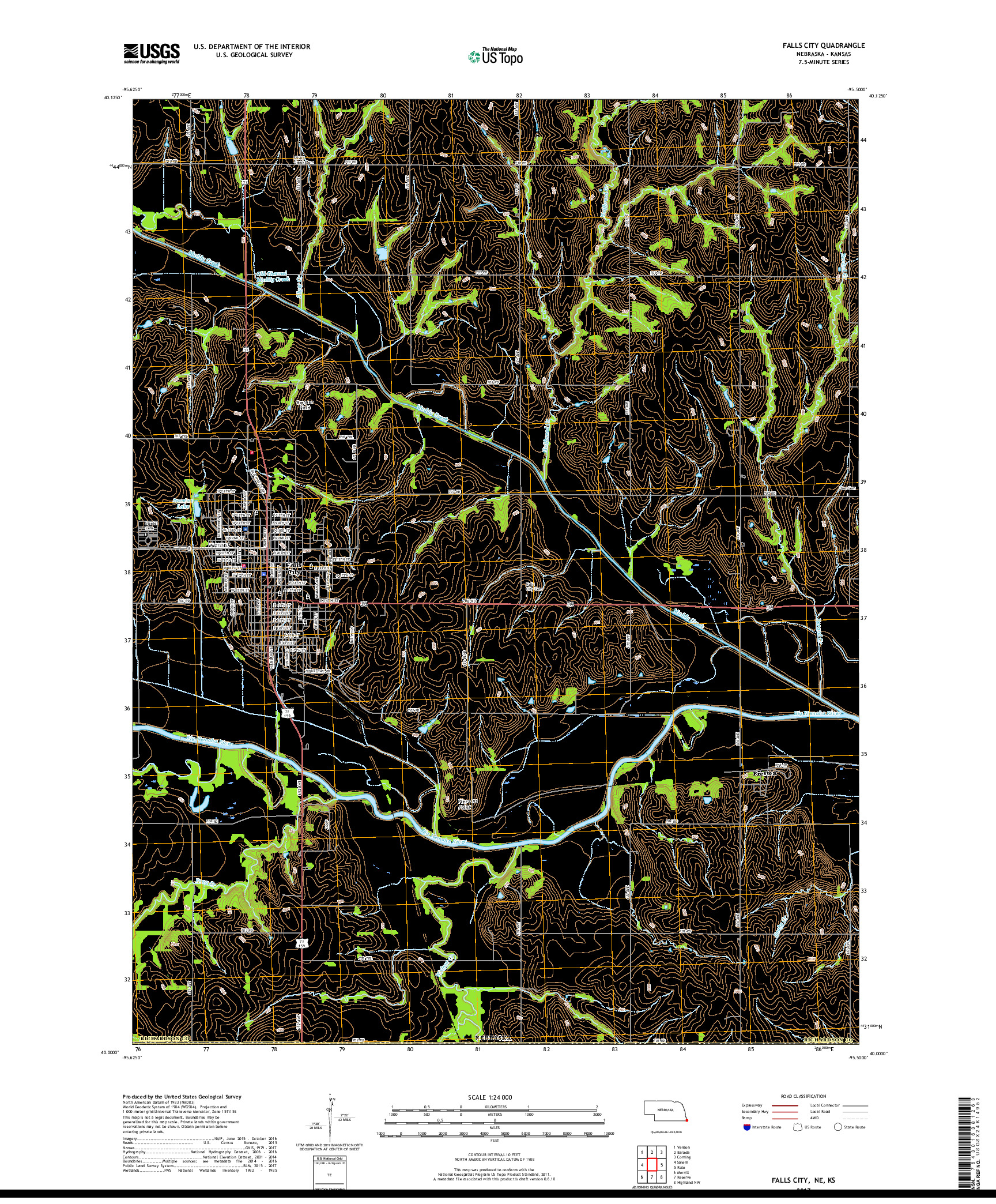 USGS US TOPO 7.5-MINUTE MAP FOR FALLS CITY, NE,KS 2017