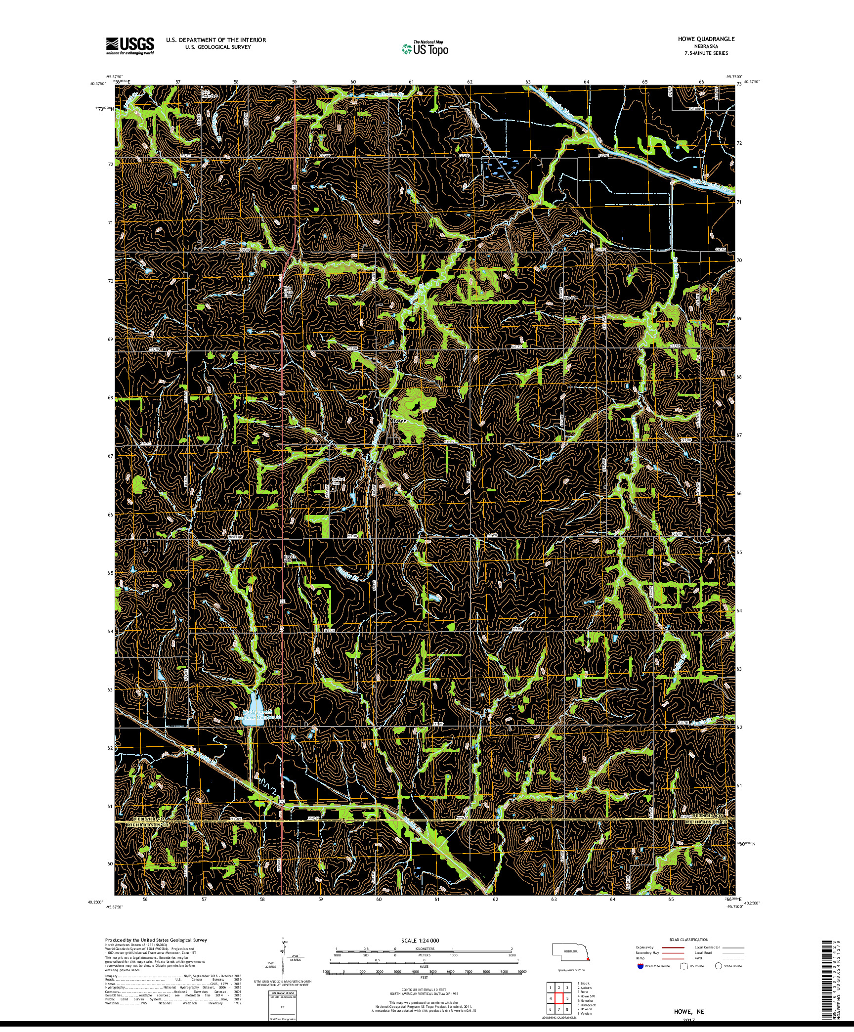 USGS US TOPO 7.5-MINUTE MAP FOR HOWE, NE 2017