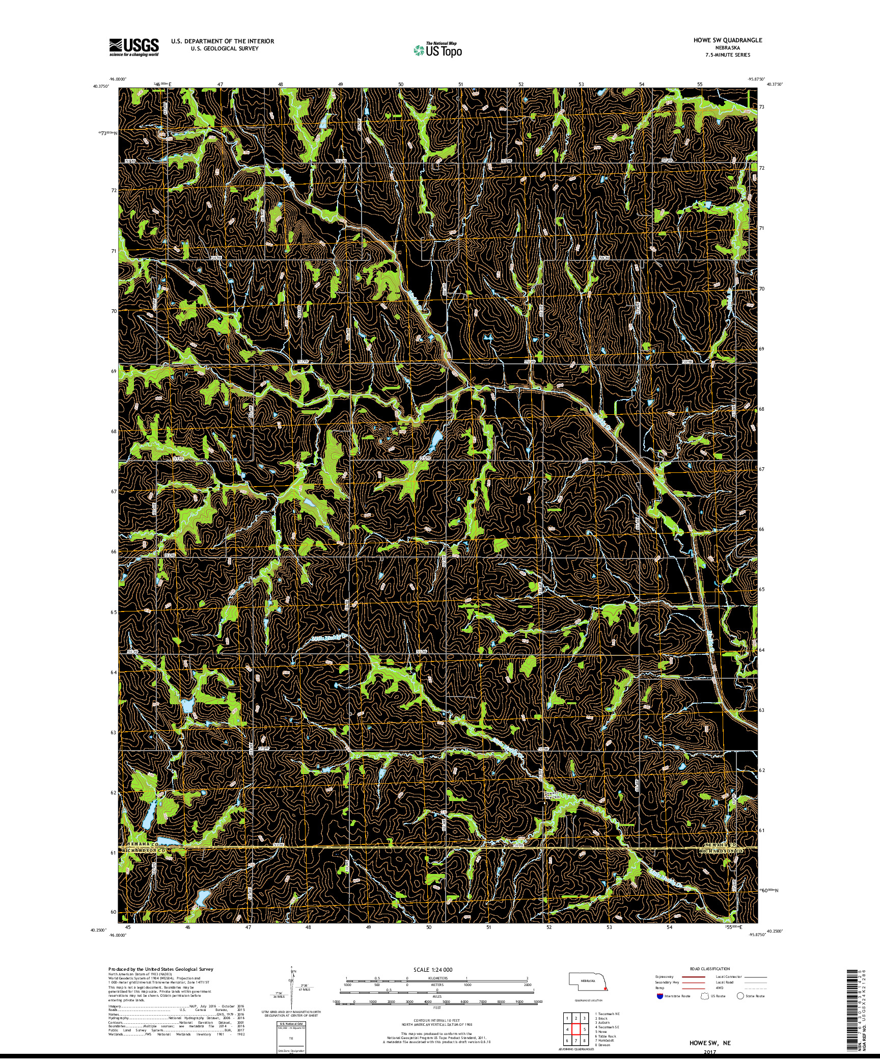 USGS US TOPO 7.5-MINUTE MAP FOR HOWE SW, NE 2017