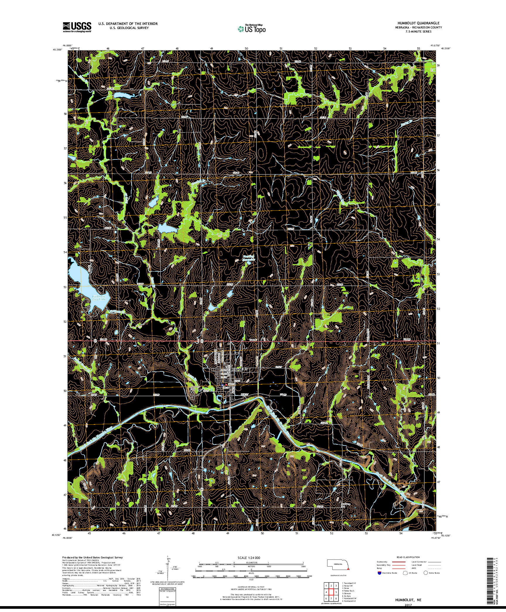USGS US TOPO 7.5-MINUTE MAP FOR HUMBOLDT, NE 2017