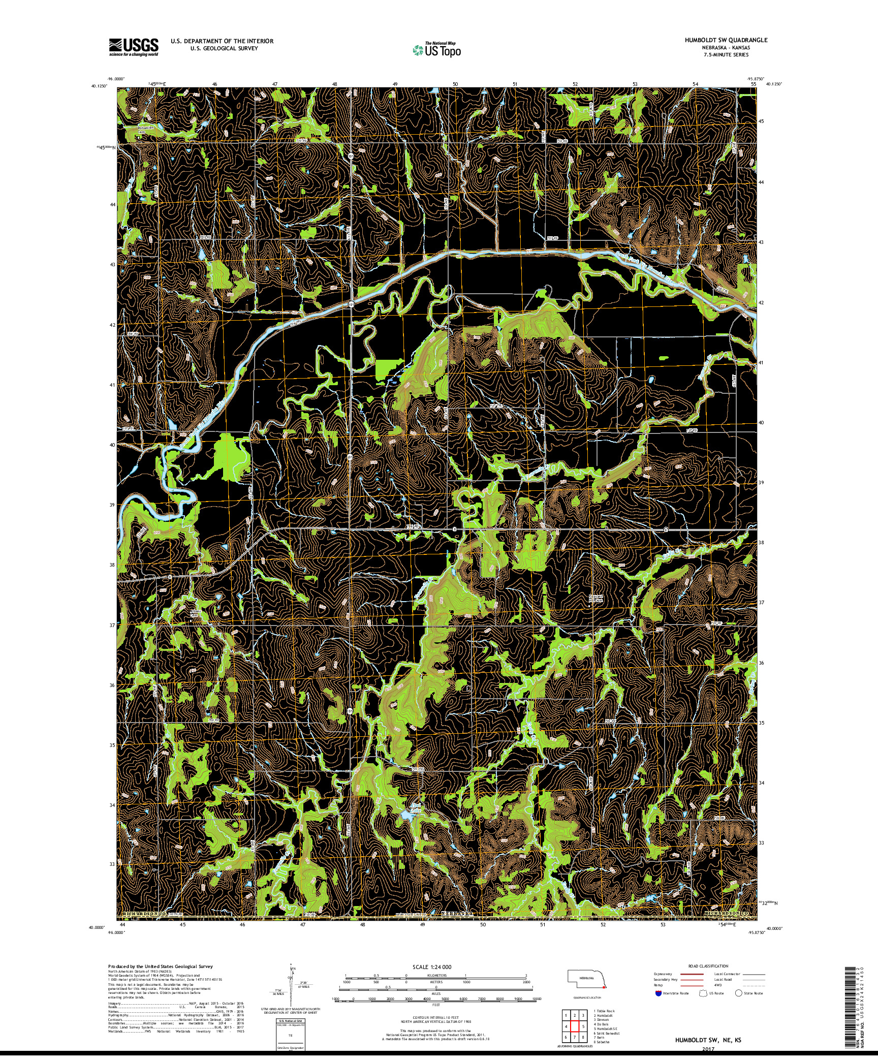 USGS US TOPO 7.5-MINUTE MAP FOR HUMBOLDT SW, NE,KS 2017