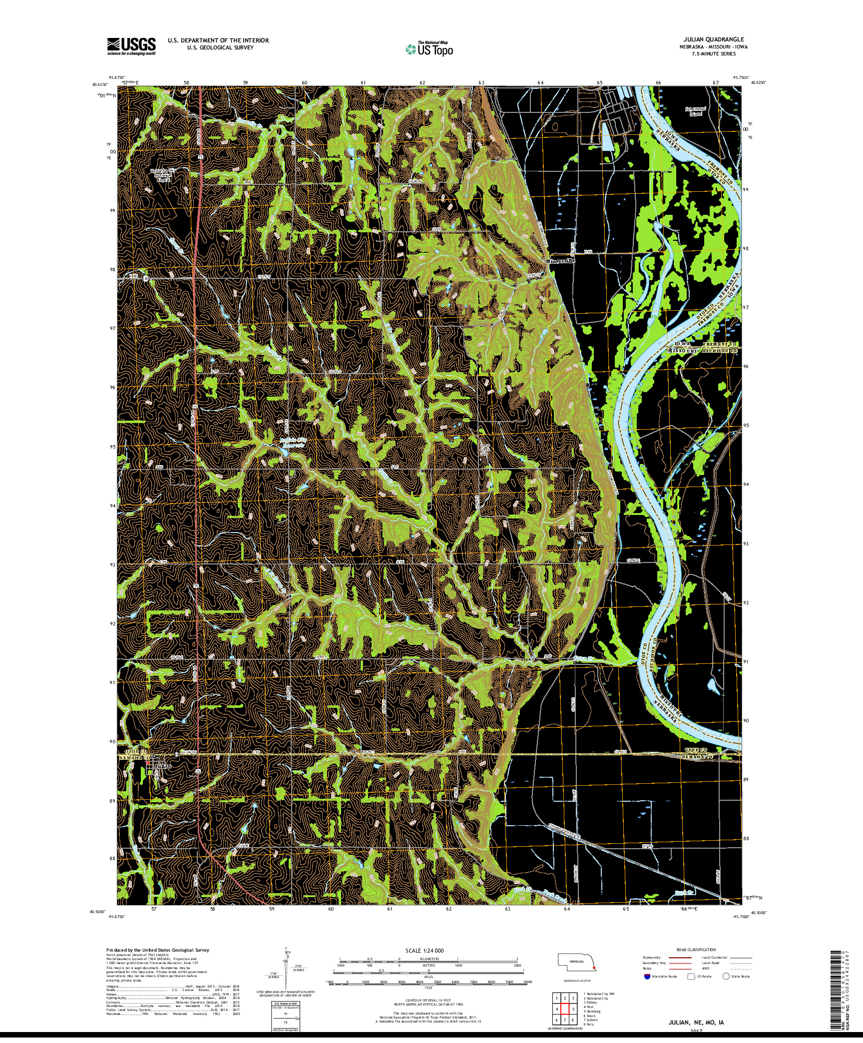 USGS US TOPO 7.5-MINUTE MAP FOR JULIAN, NE,MO,IA 2017