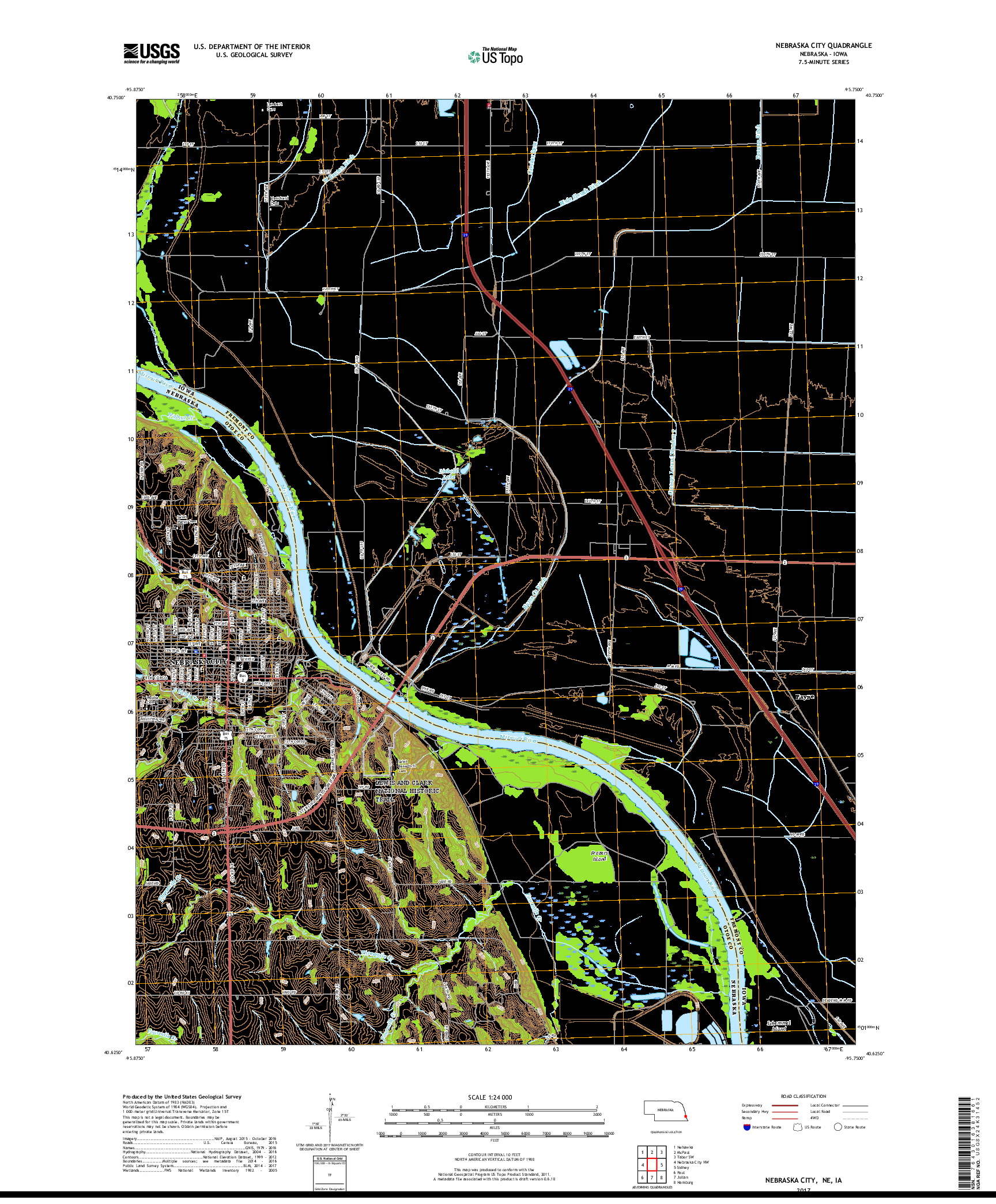 USGS US TOPO 7.5-MINUTE MAP FOR NEBRASKA CITY, NE,IA 2017