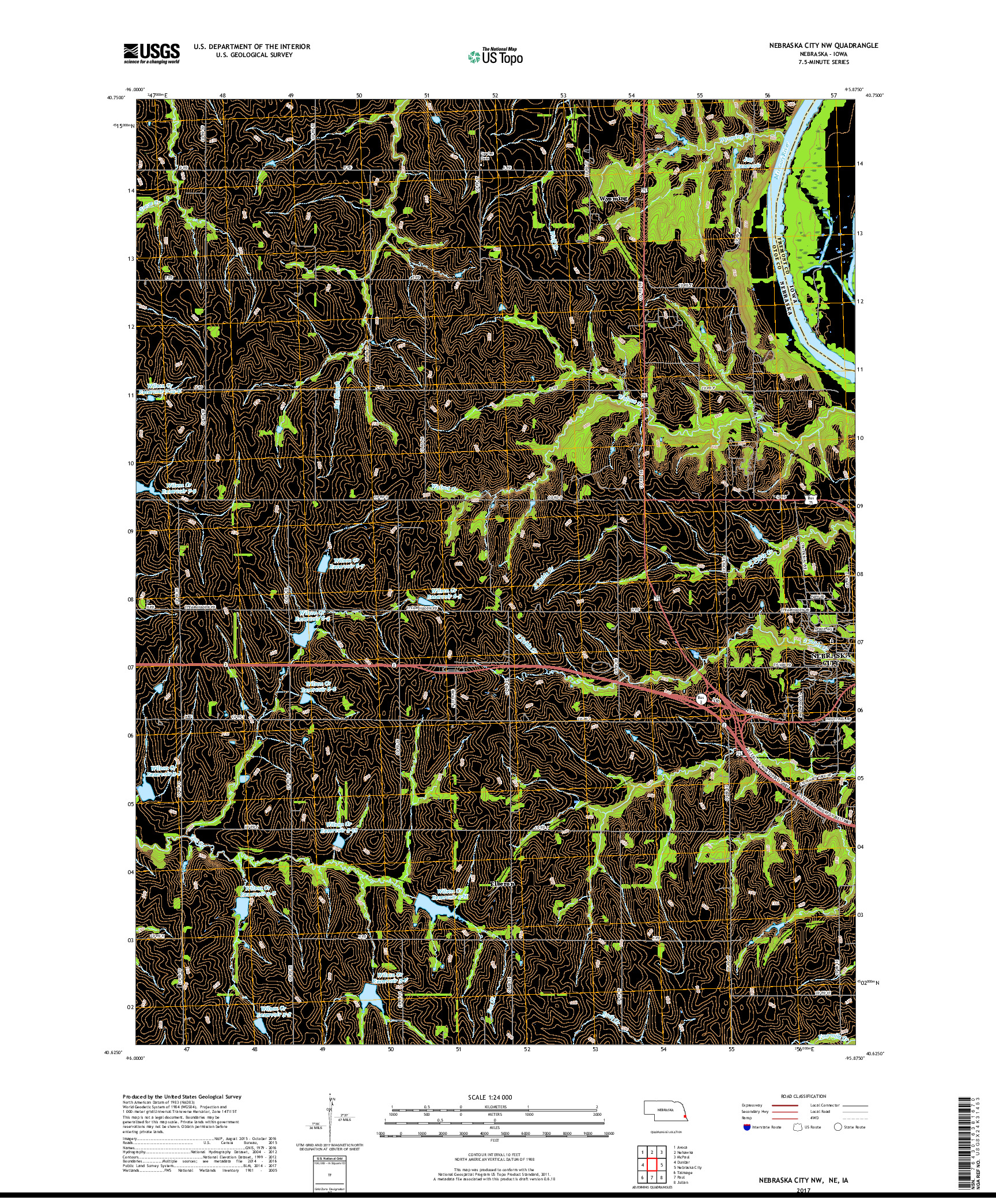 USGS US TOPO 7.5-MINUTE MAP FOR NEBRASKA CITY NW, NE,IA 2017