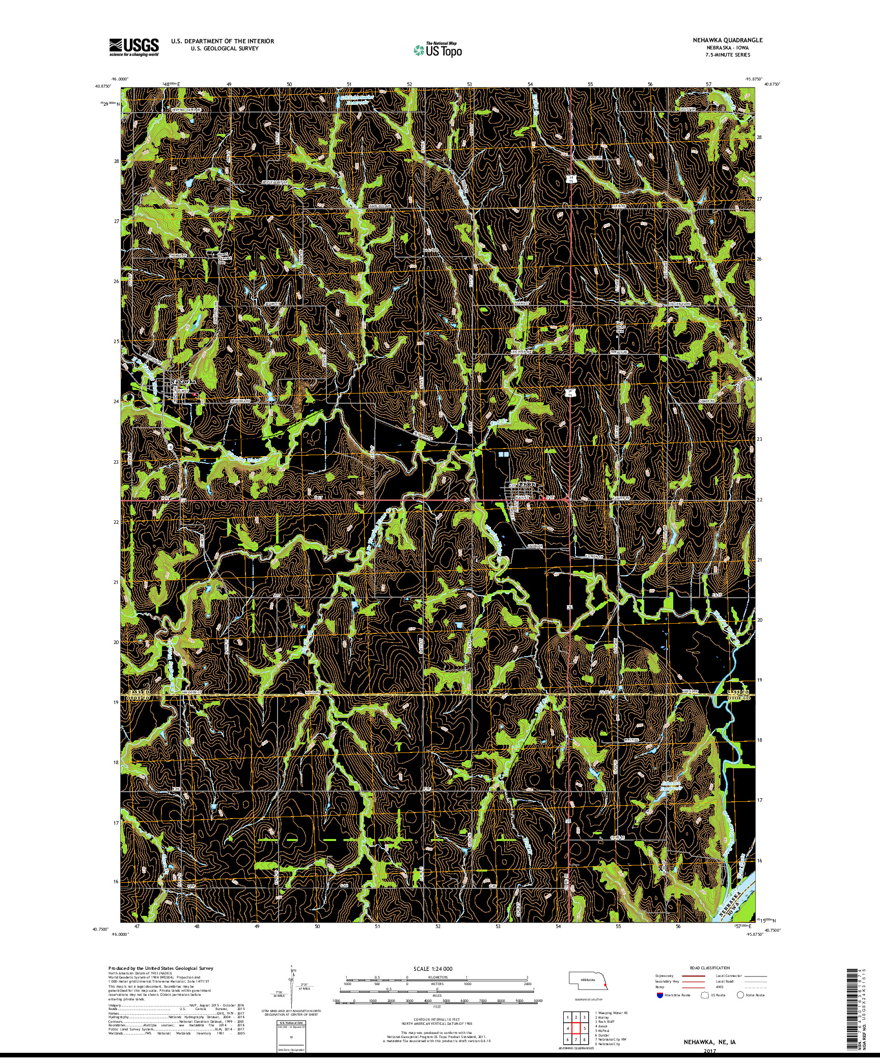 USGS US TOPO 7.5-MINUTE MAP FOR NEHAWKA, NE,IA 2017