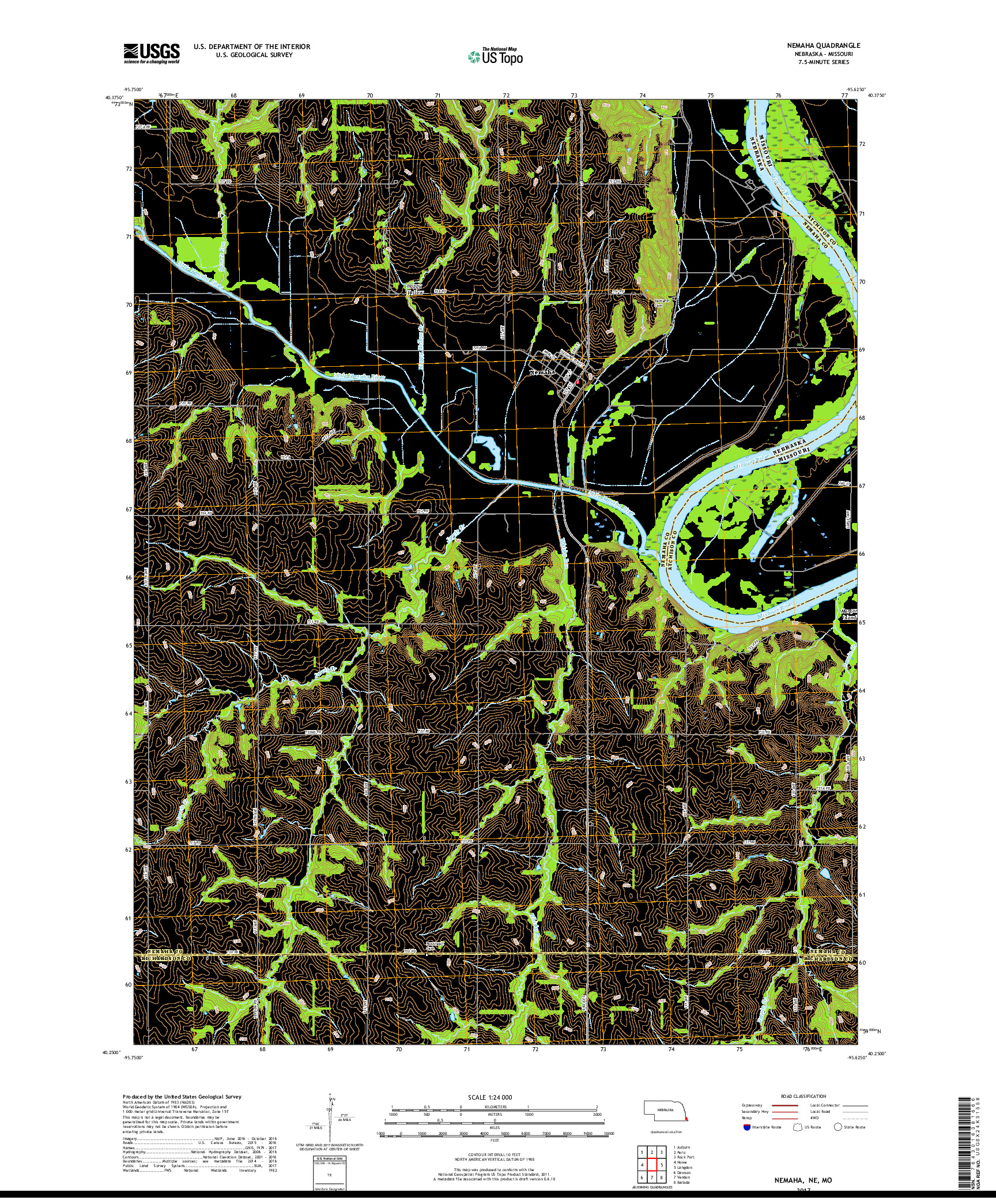 USGS US TOPO 7.5-MINUTE MAP FOR NEMAHA, NE,MO 2017