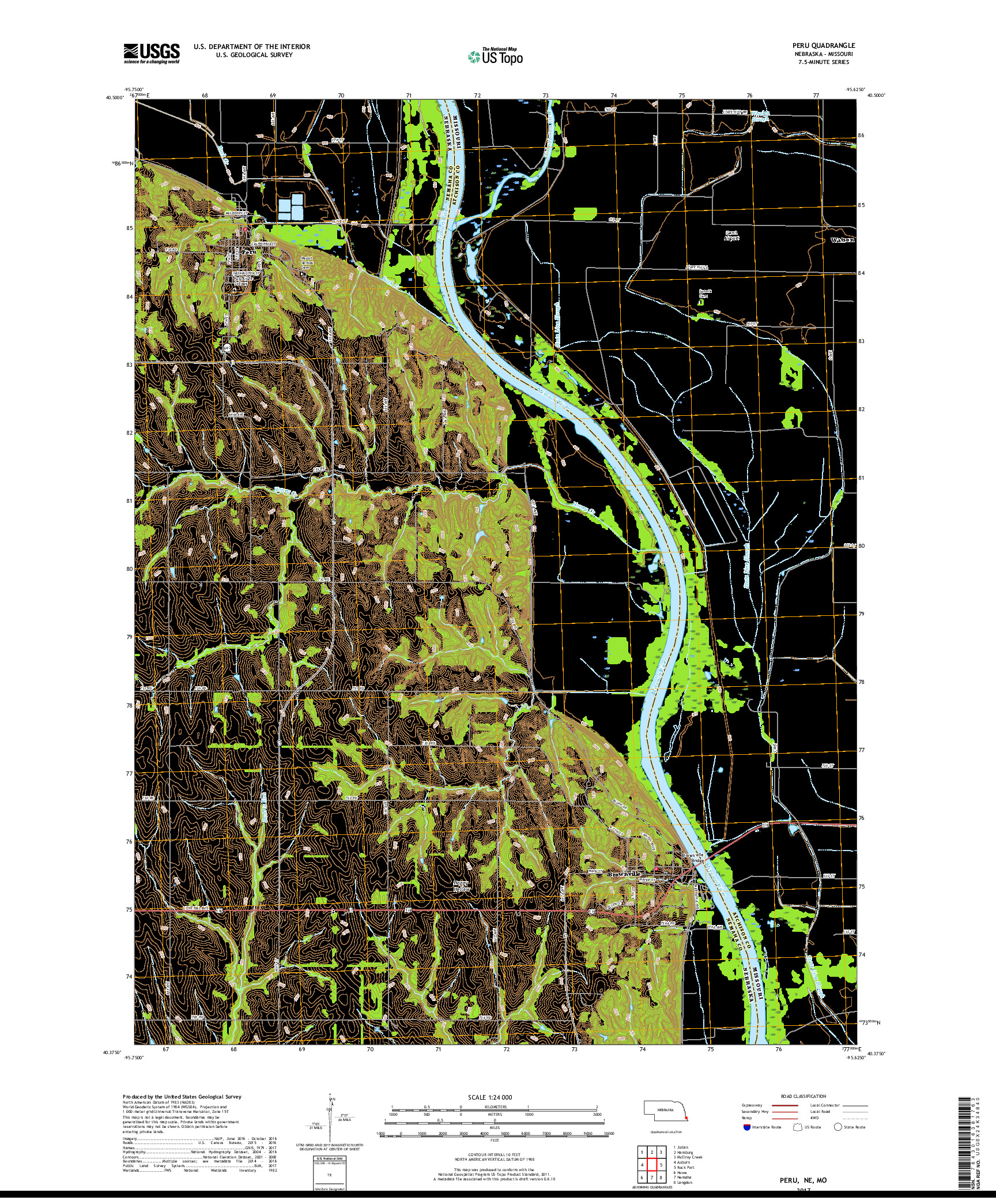 USGS US TOPO 7.5-MINUTE MAP FOR PERU, NE,MO 2017