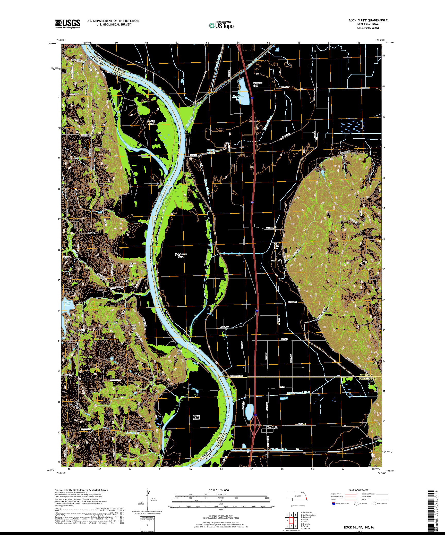 USGS US TOPO 7.5-MINUTE MAP FOR ROCK BLUFF, NE,IA 2017