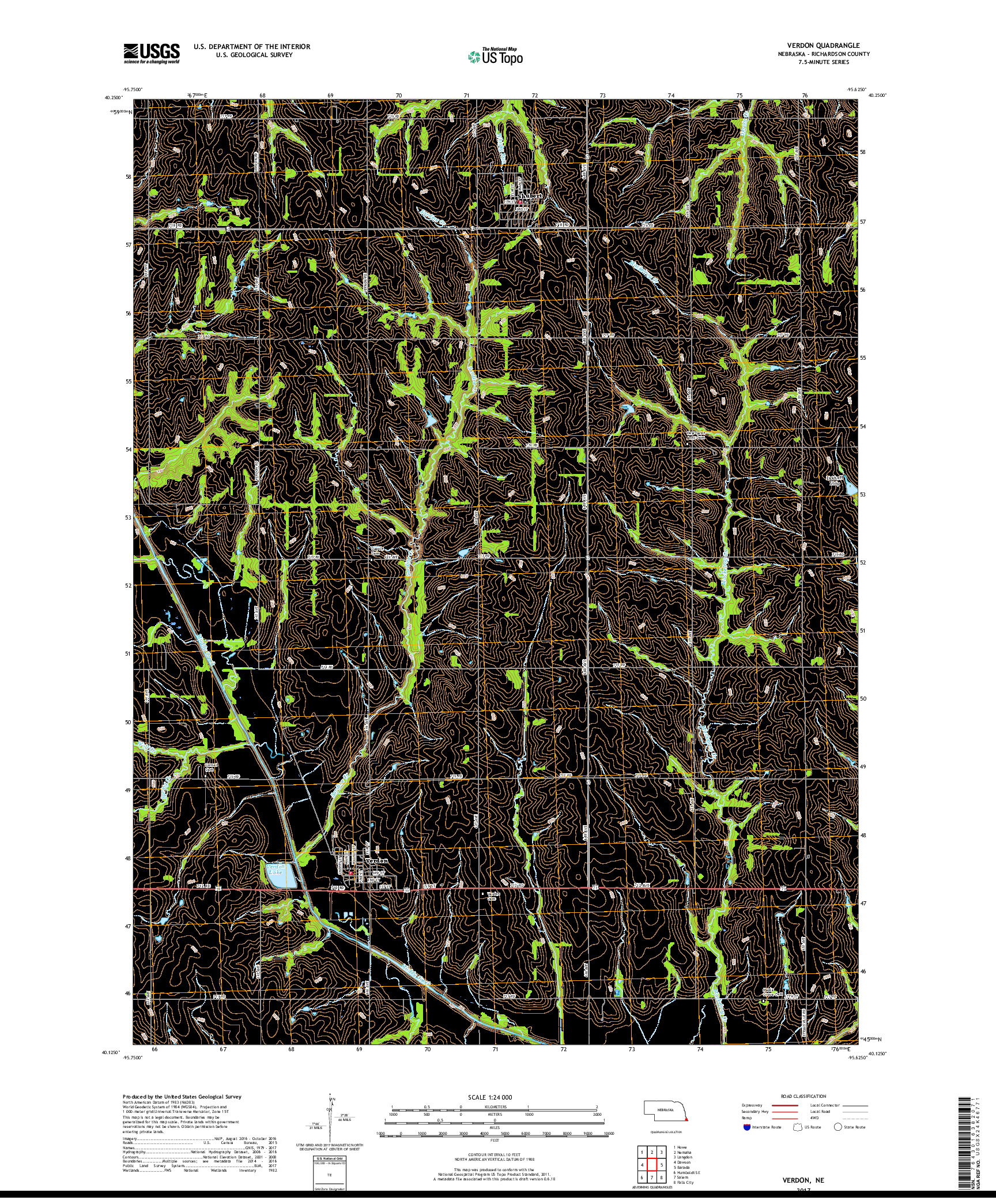 USGS US TOPO 7.5-MINUTE MAP FOR VERDON, NE 2017