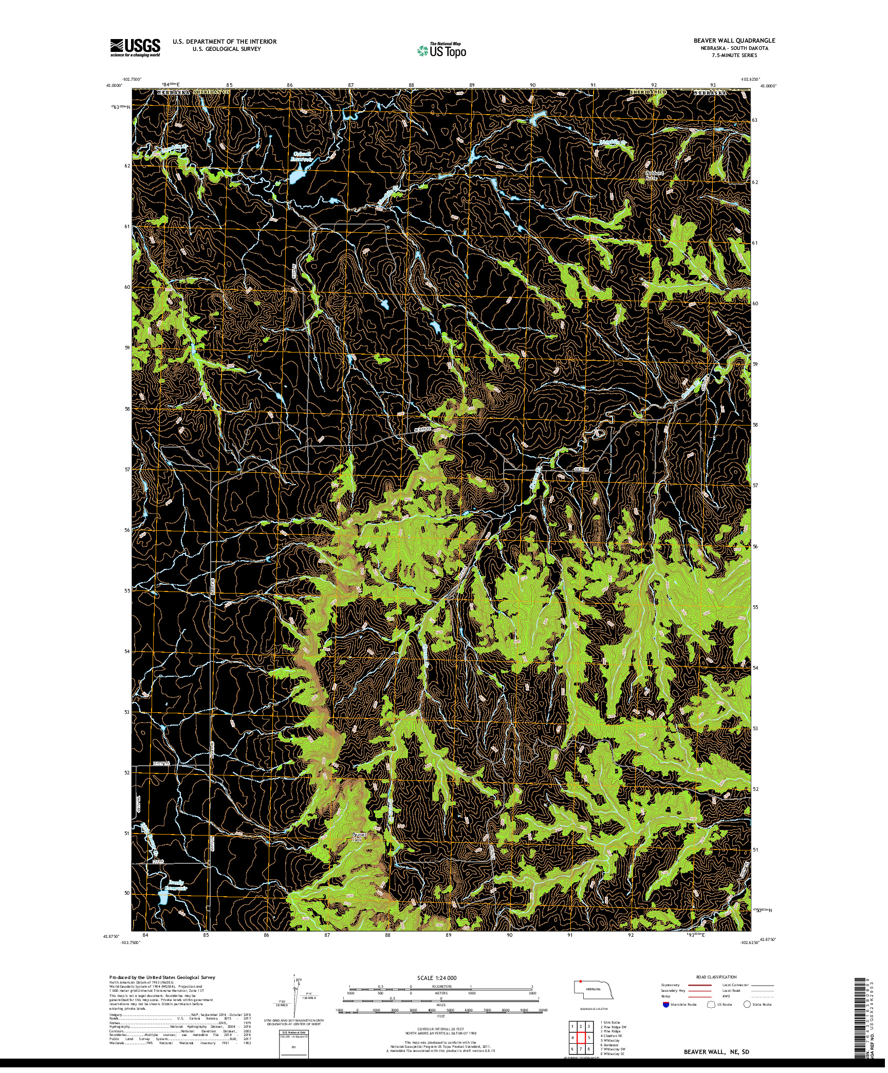 USGS US TOPO 7.5-MINUTE MAP FOR BEAVER WALL, NE,SD 2017