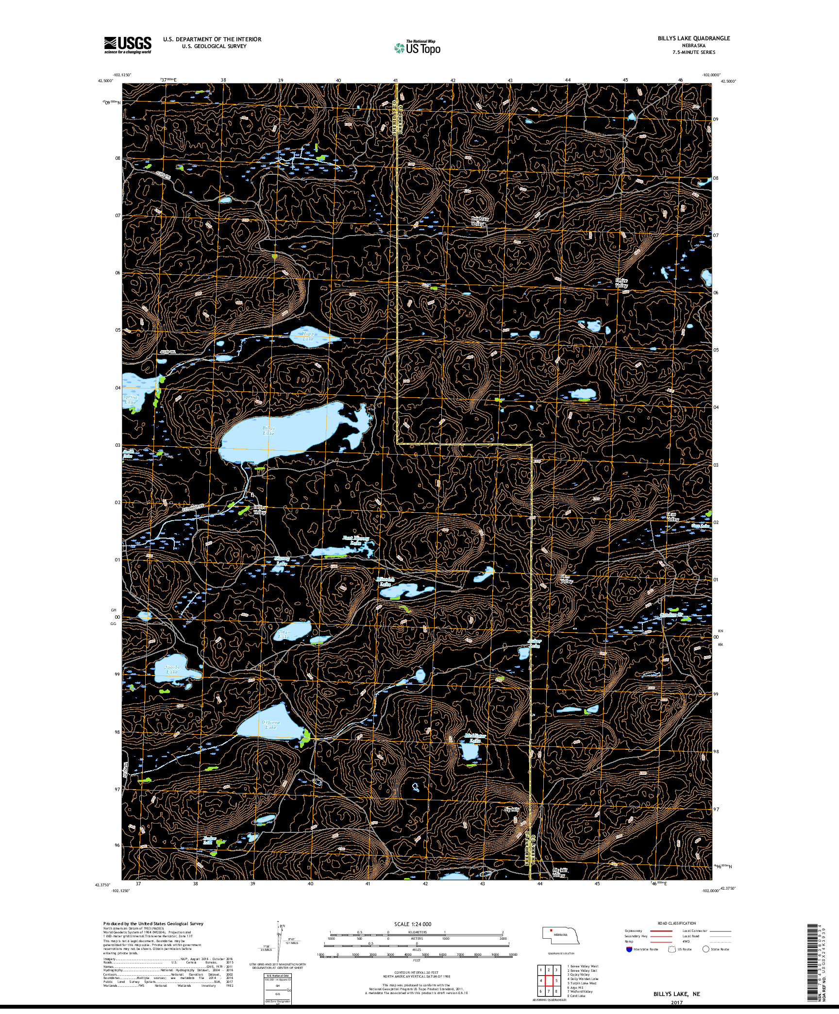 USGS US TOPO 7.5-MINUTE MAP FOR BILLYS LAKE, NE 2017