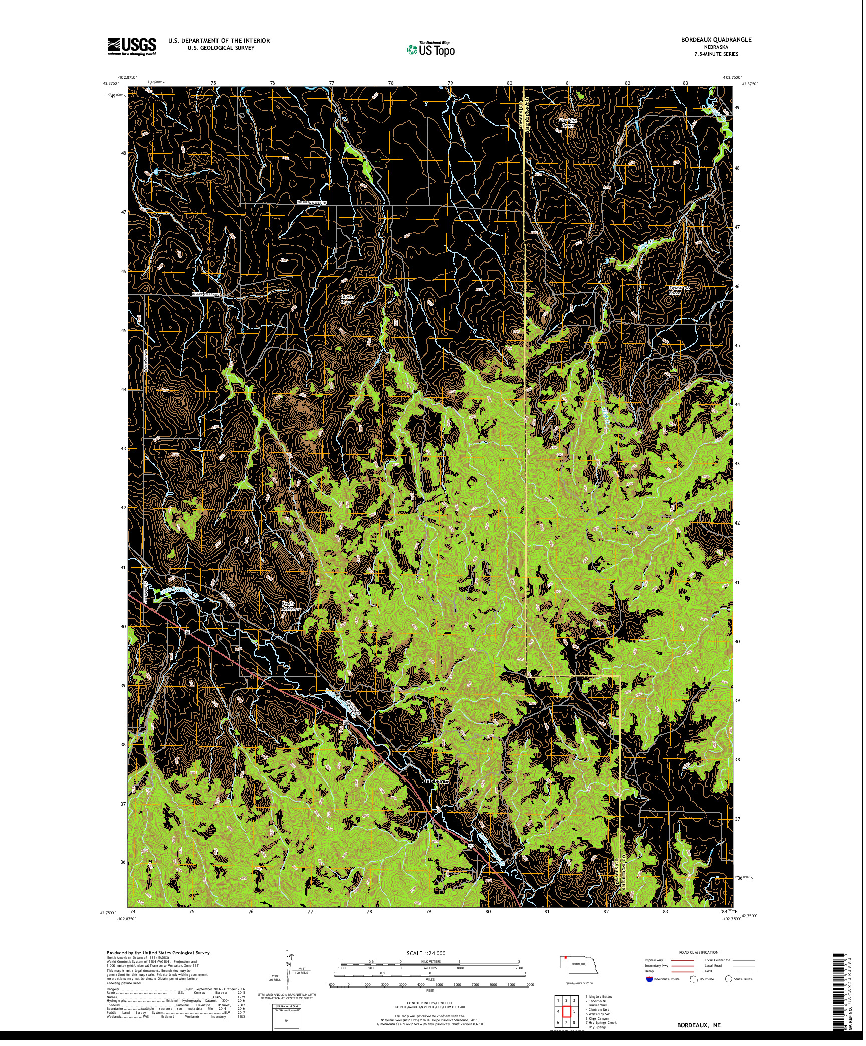 USGS US TOPO 7.5-MINUTE MAP FOR BORDEAUX, NE 2017