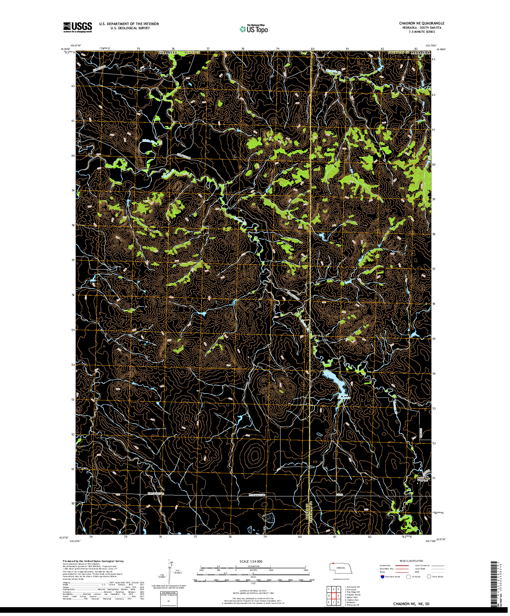 USGS US TOPO 7.5-MINUTE MAP FOR CHADRON NE, NE,SD 2017