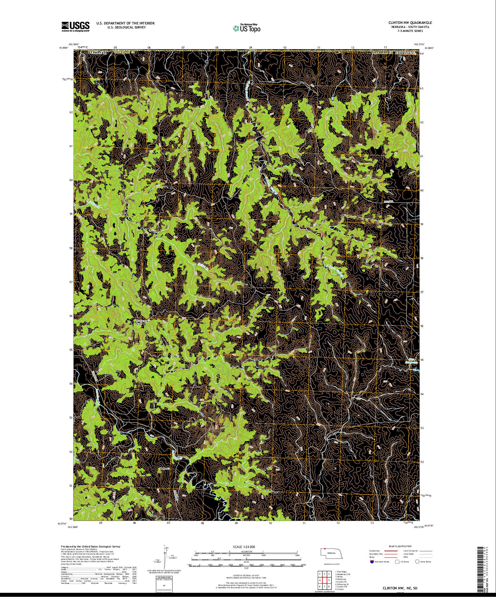 USGS US TOPO 7.5-MINUTE MAP FOR CLINTON NW, NE,SD 2017