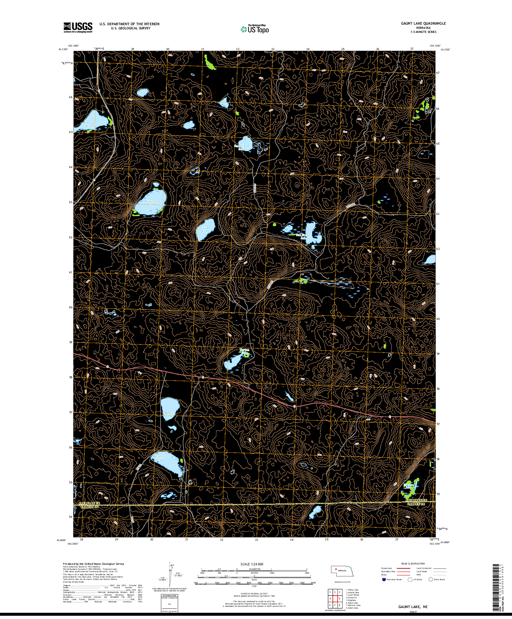 USGS US TOPO 7.5-MINUTE MAP FOR GAUNT LAKE, NE 2017