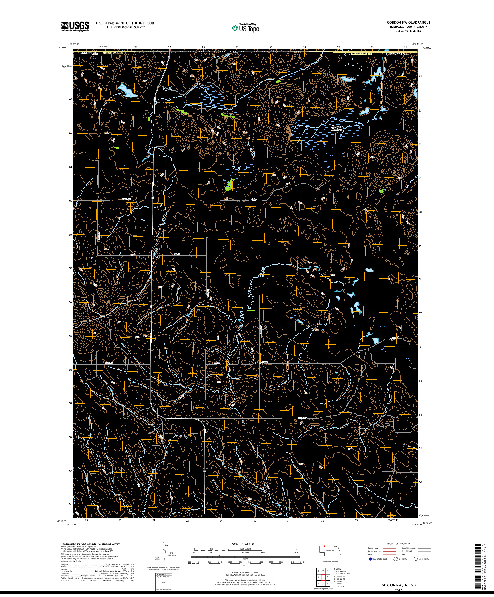 USGS US TOPO 7.5-MINUTE MAP FOR GORDON NW, NE,SD 2017