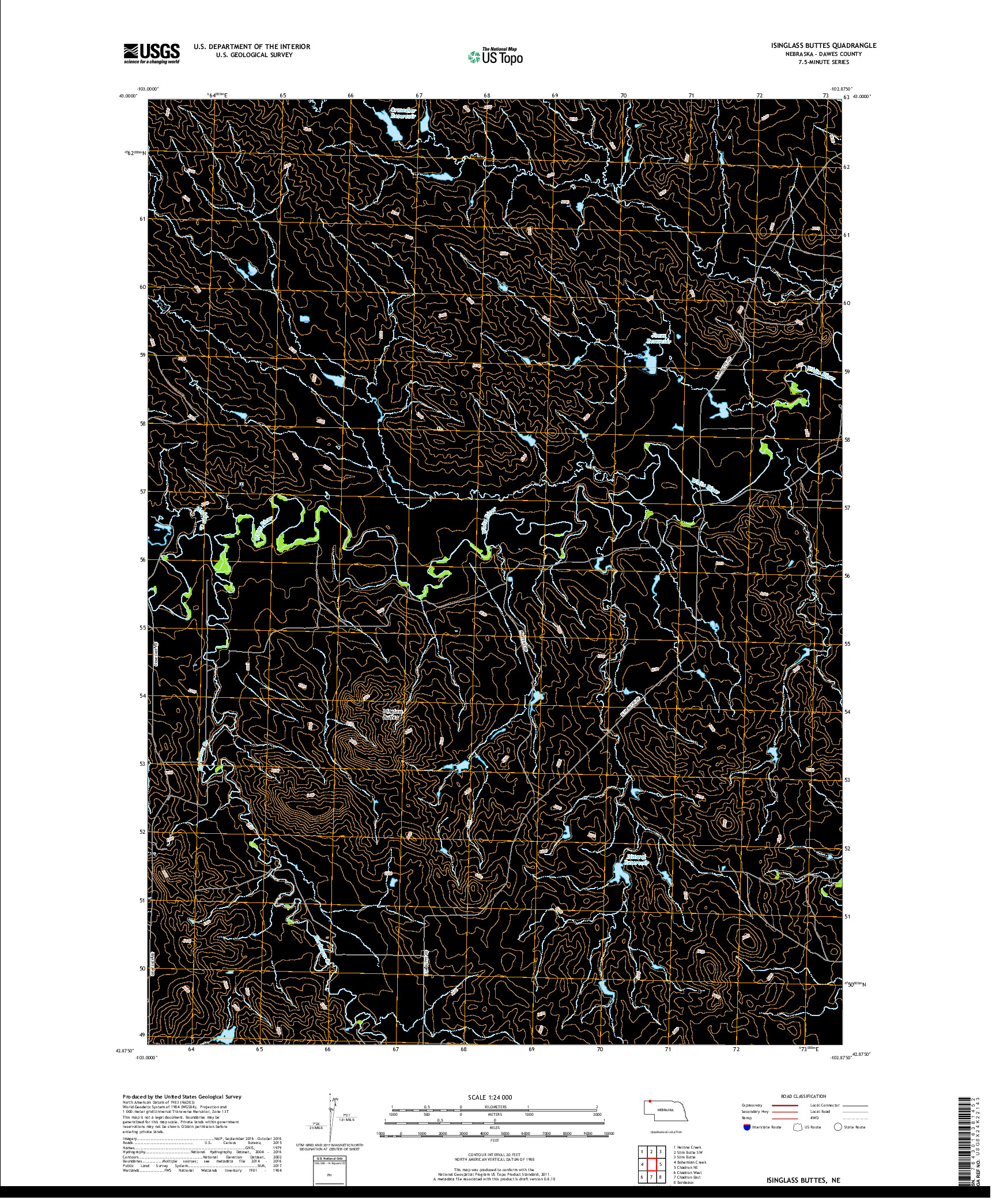 USGS US TOPO 7.5-MINUTE MAP FOR ISINGLASS BUTTES, NE 2017