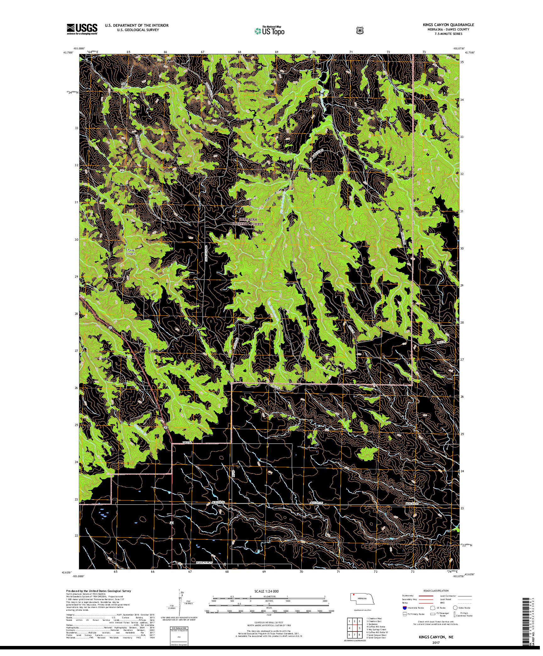 USGS US TOPO 7.5-MINUTE MAP FOR KINGS CANYON, NE 2017