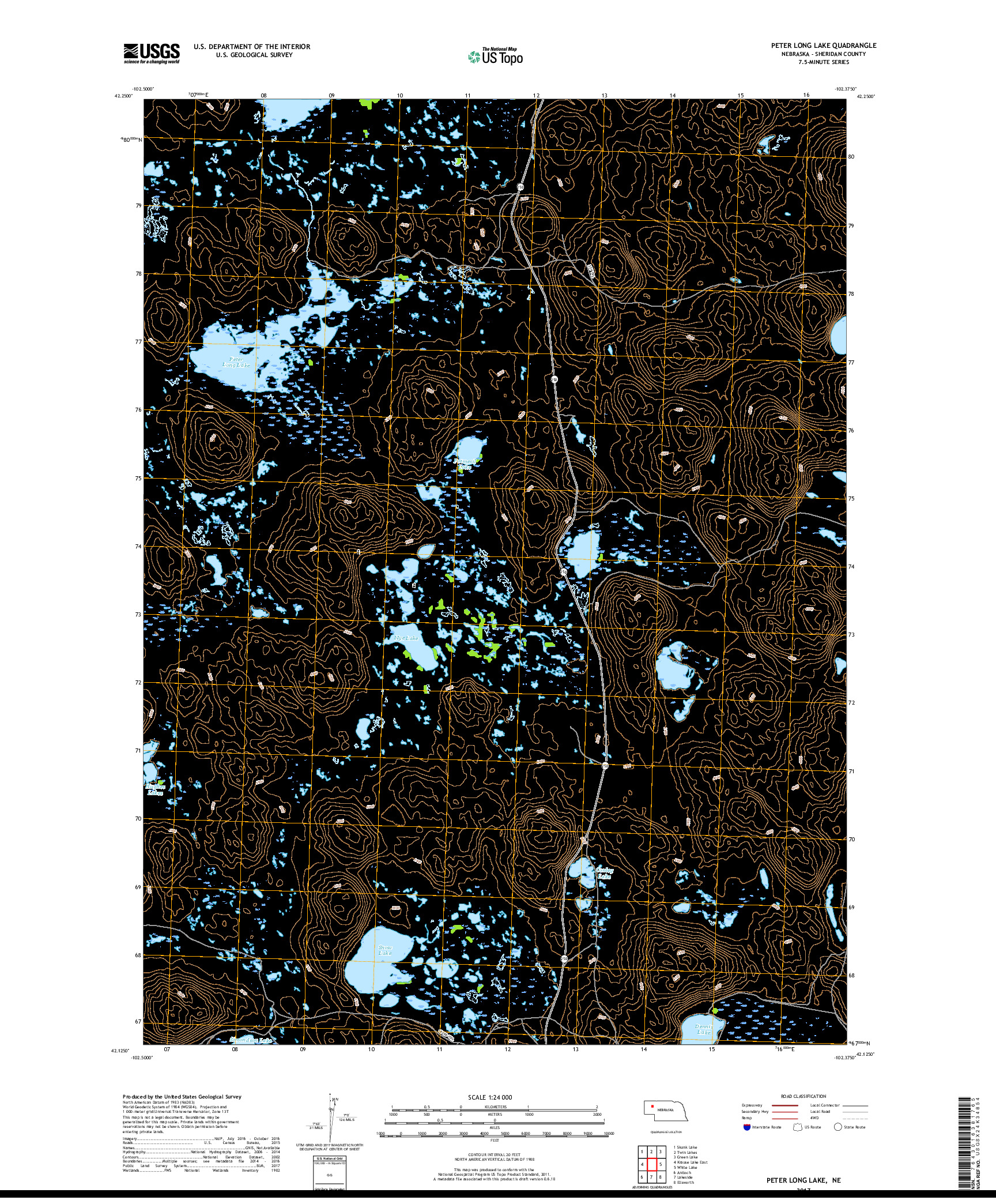 USGS US TOPO 7.5-MINUTE MAP FOR PETER LONG LAKE, NE 2017