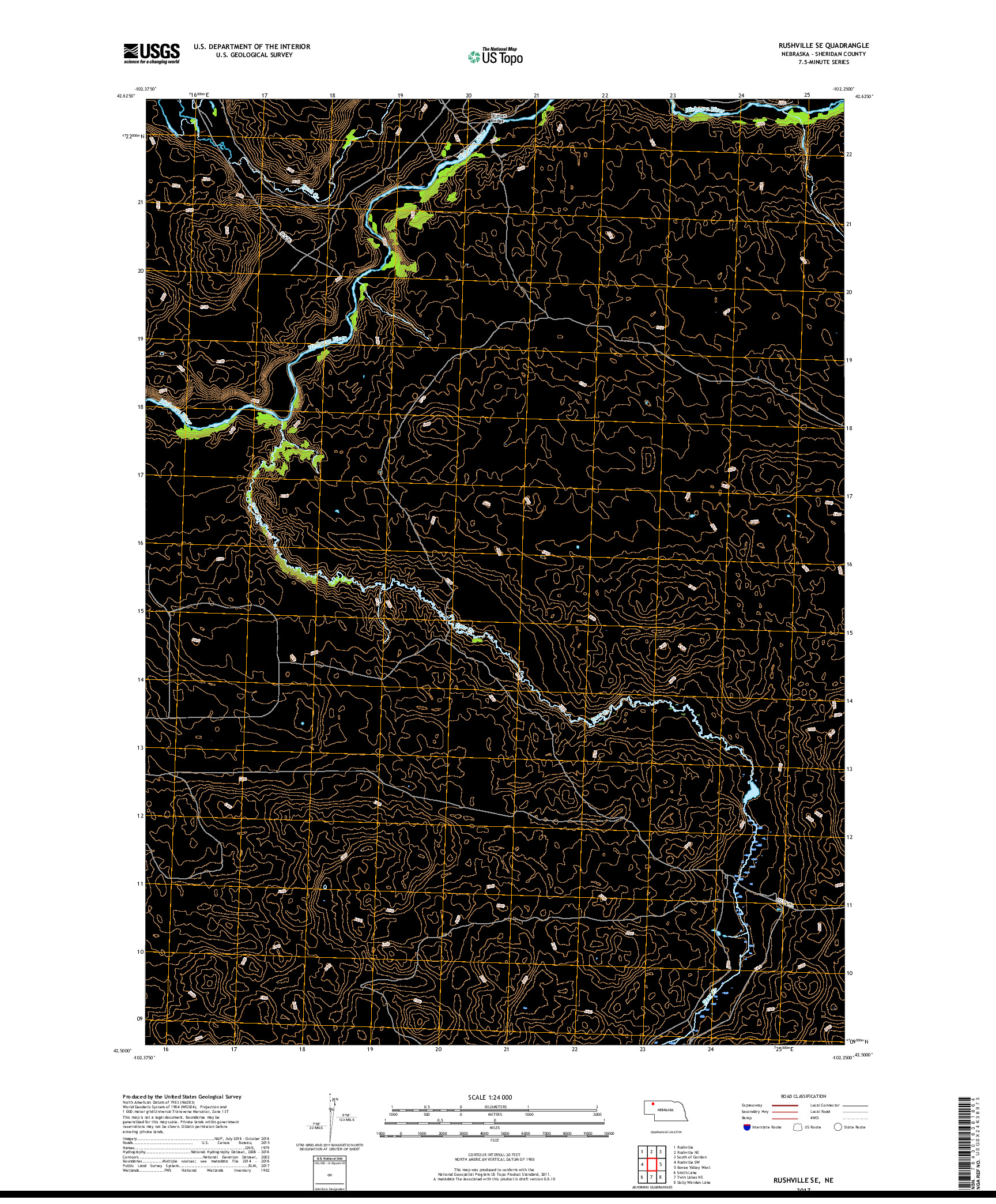 USGS US TOPO 7.5-MINUTE MAP FOR RUSHVILLE SE, NE 2017