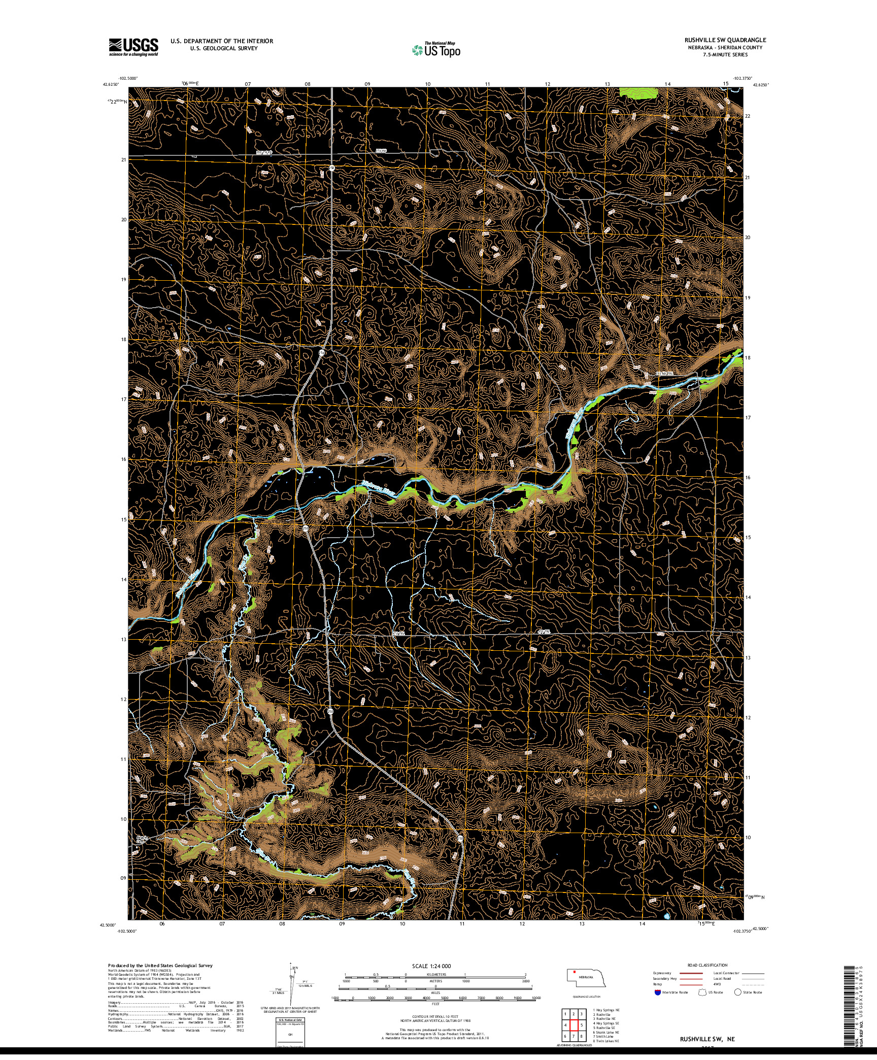 USGS US TOPO 7.5-MINUTE MAP FOR RUSHVILLE SW, NE 2017