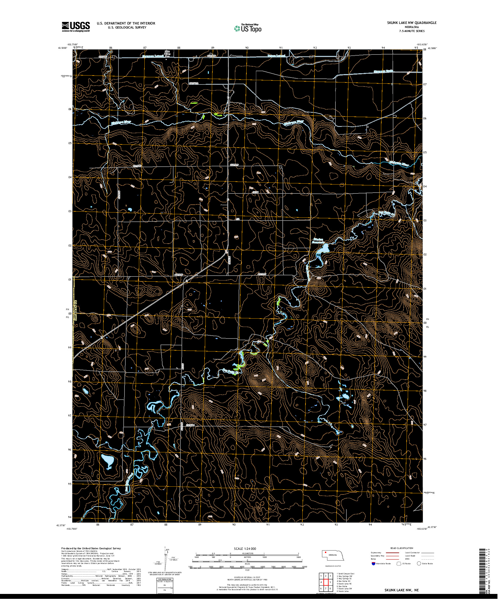 USGS US TOPO 7.5-MINUTE MAP FOR SKUNK LAKE NW, NE 2017