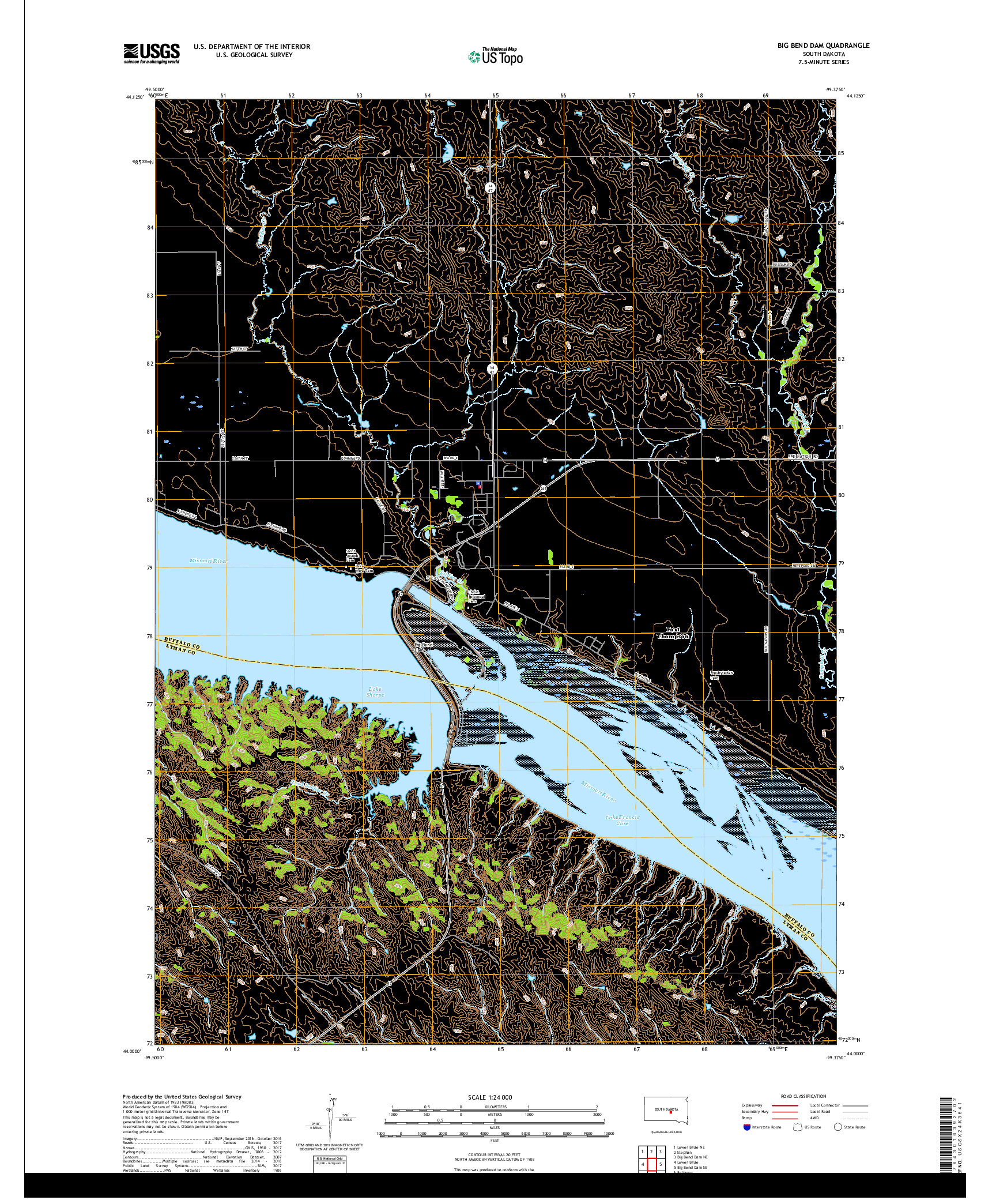 USGS US TOPO 7.5-MINUTE MAP FOR BIG BEND DAM, SD 2017