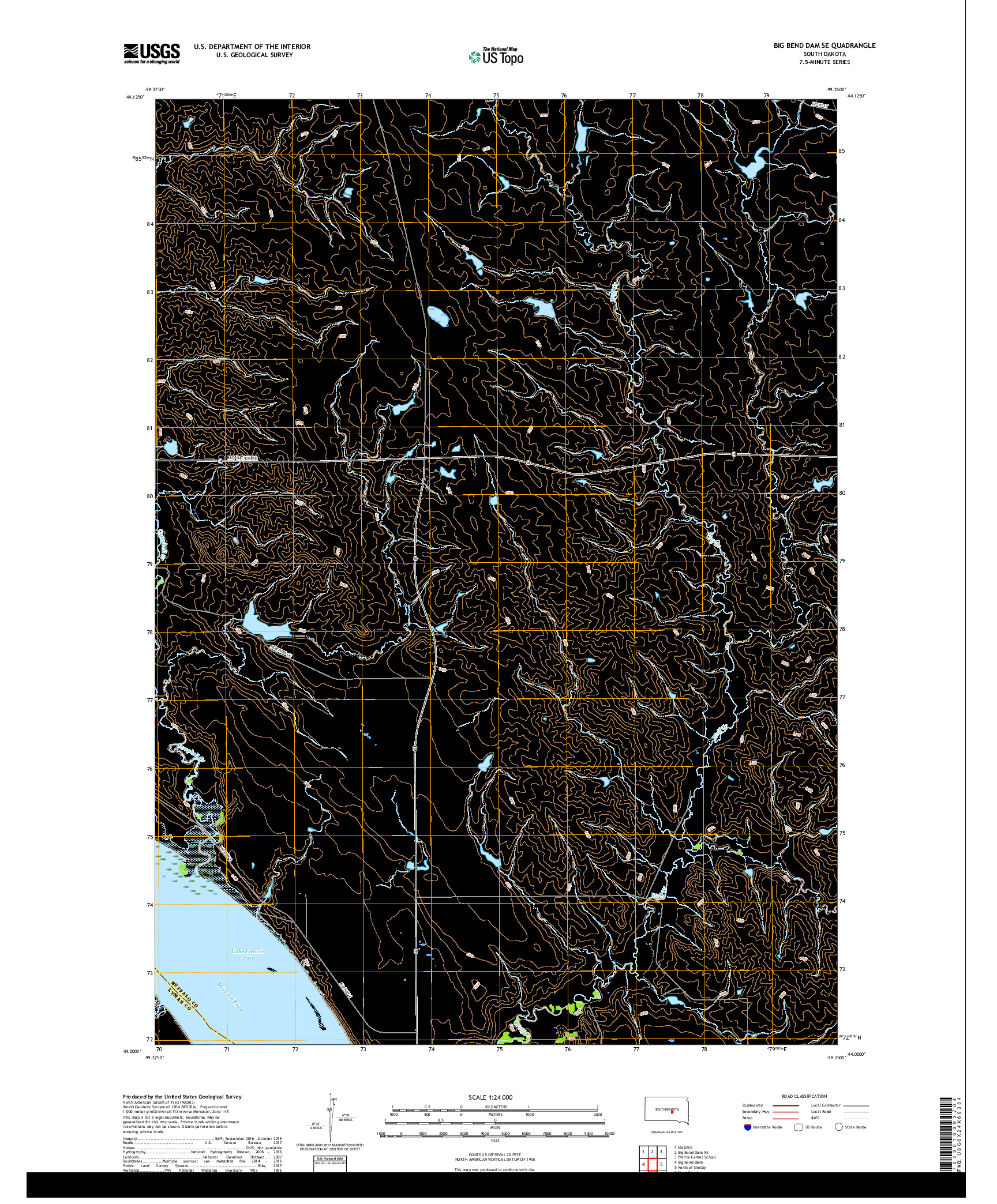 USGS US TOPO 7.5-MINUTE MAP FOR BIG BEND DAM SE, SD 2017