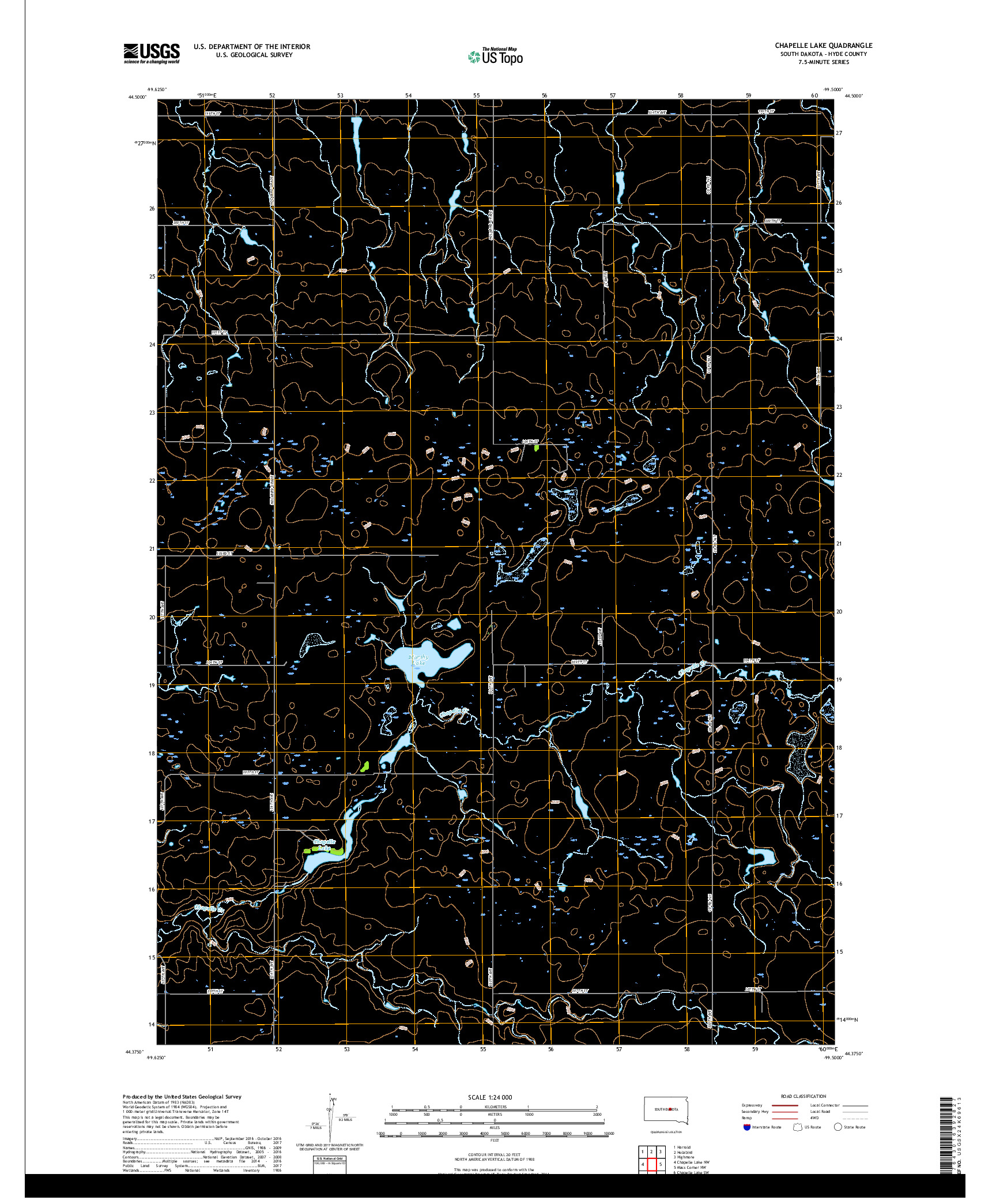 USGS US TOPO 7.5-MINUTE MAP FOR CHAPELLE LAKE, SD 2017