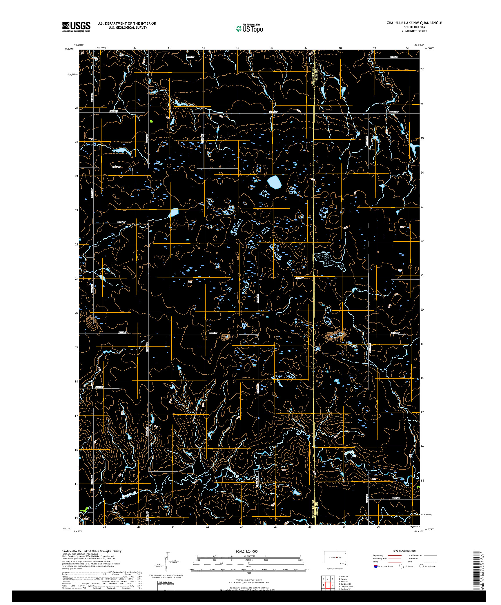 USGS US TOPO 7.5-MINUTE MAP FOR CHAPELLE LAKE NW, SD 2017