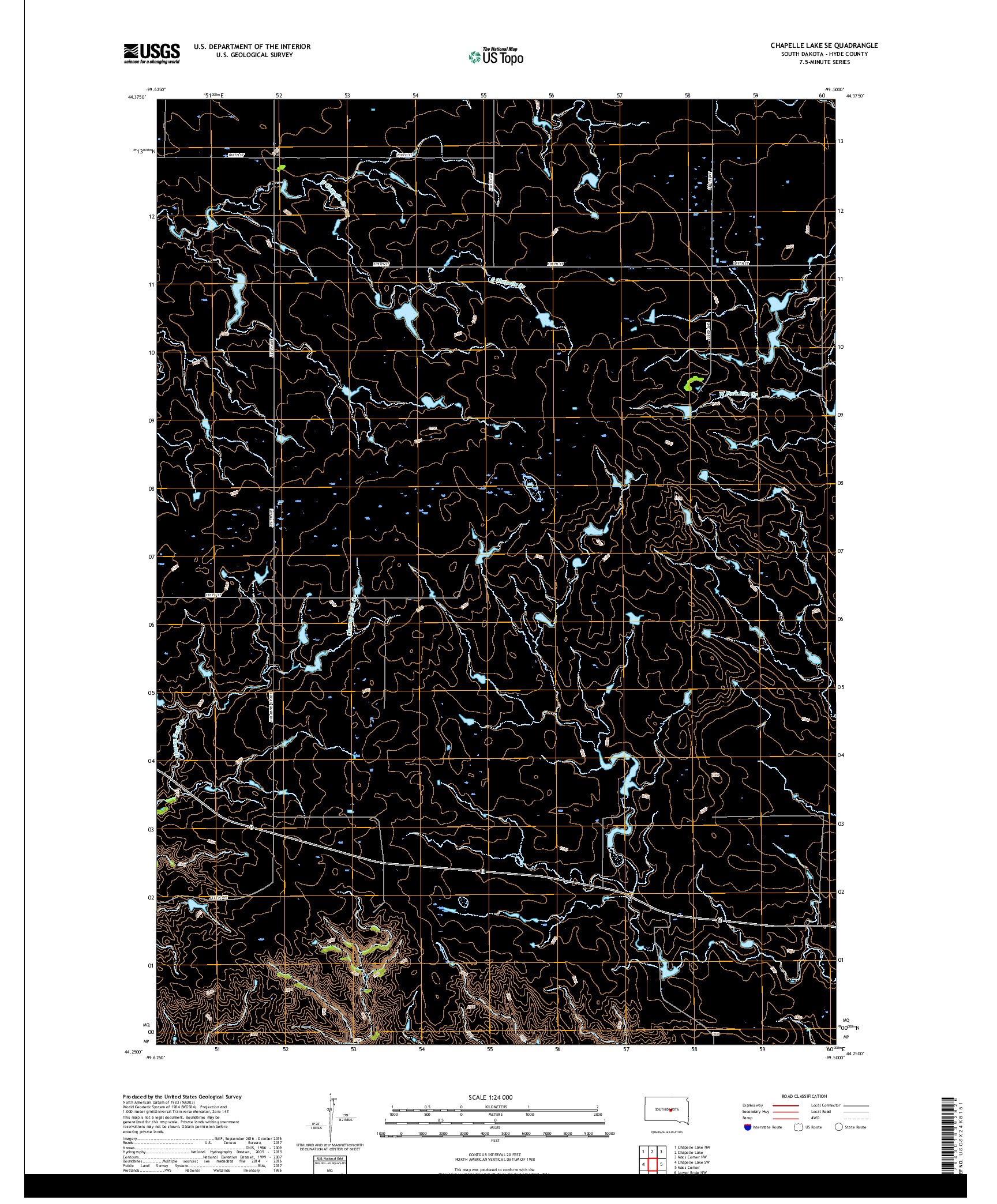 USGS US TOPO 7.5-MINUTE MAP FOR CHAPELLE LAKE SE, SD 2017