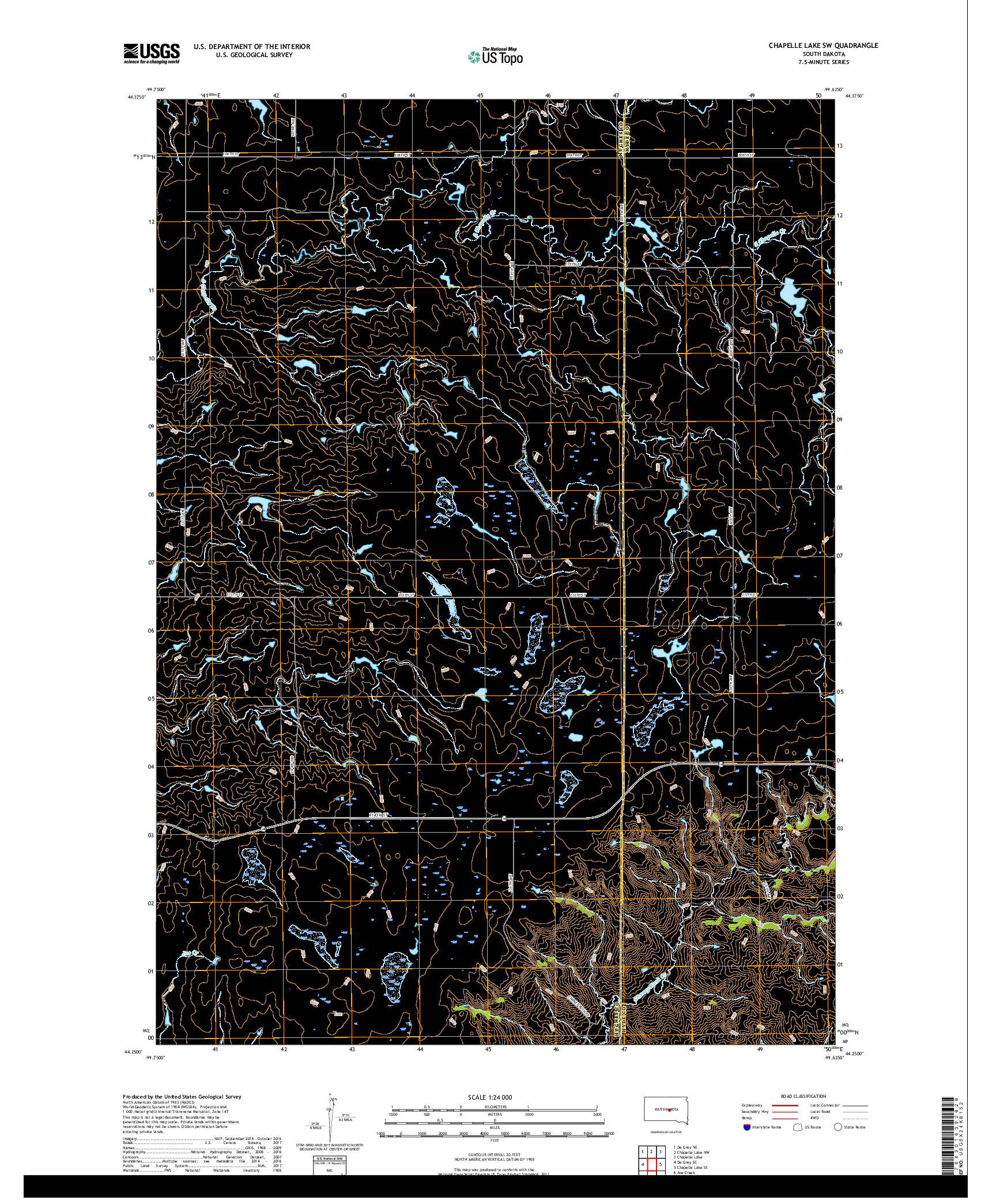 USGS US TOPO 7.5-MINUTE MAP FOR CHAPELLE LAKE SW, SD 2017