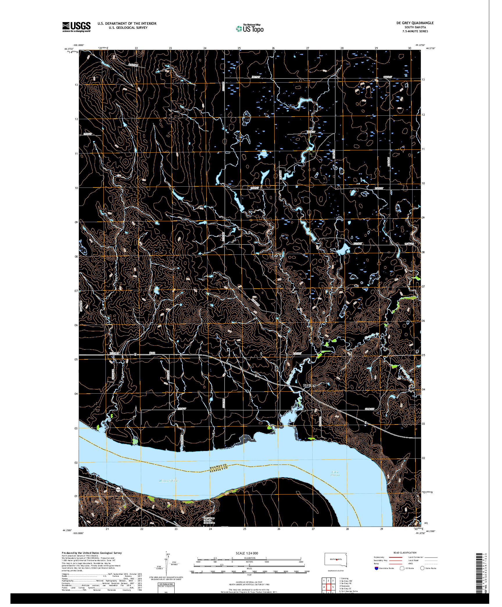 USGS US TOPO 7.5-MINUTE MAP FOR DE GREY, SD 2017