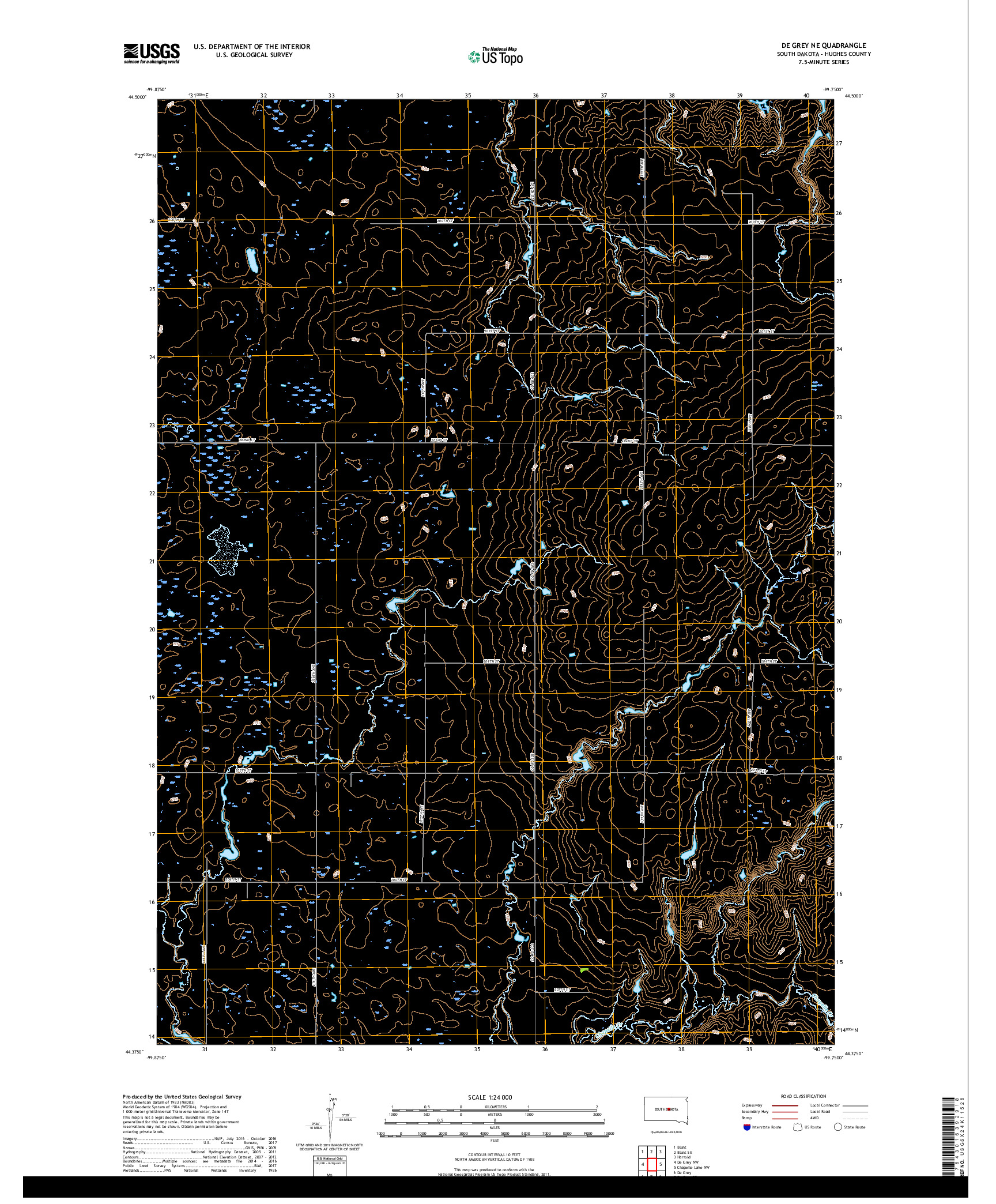 USGS US TOPO 7.5-MINUTE MAP FOR DE GREY NE, SD 2017