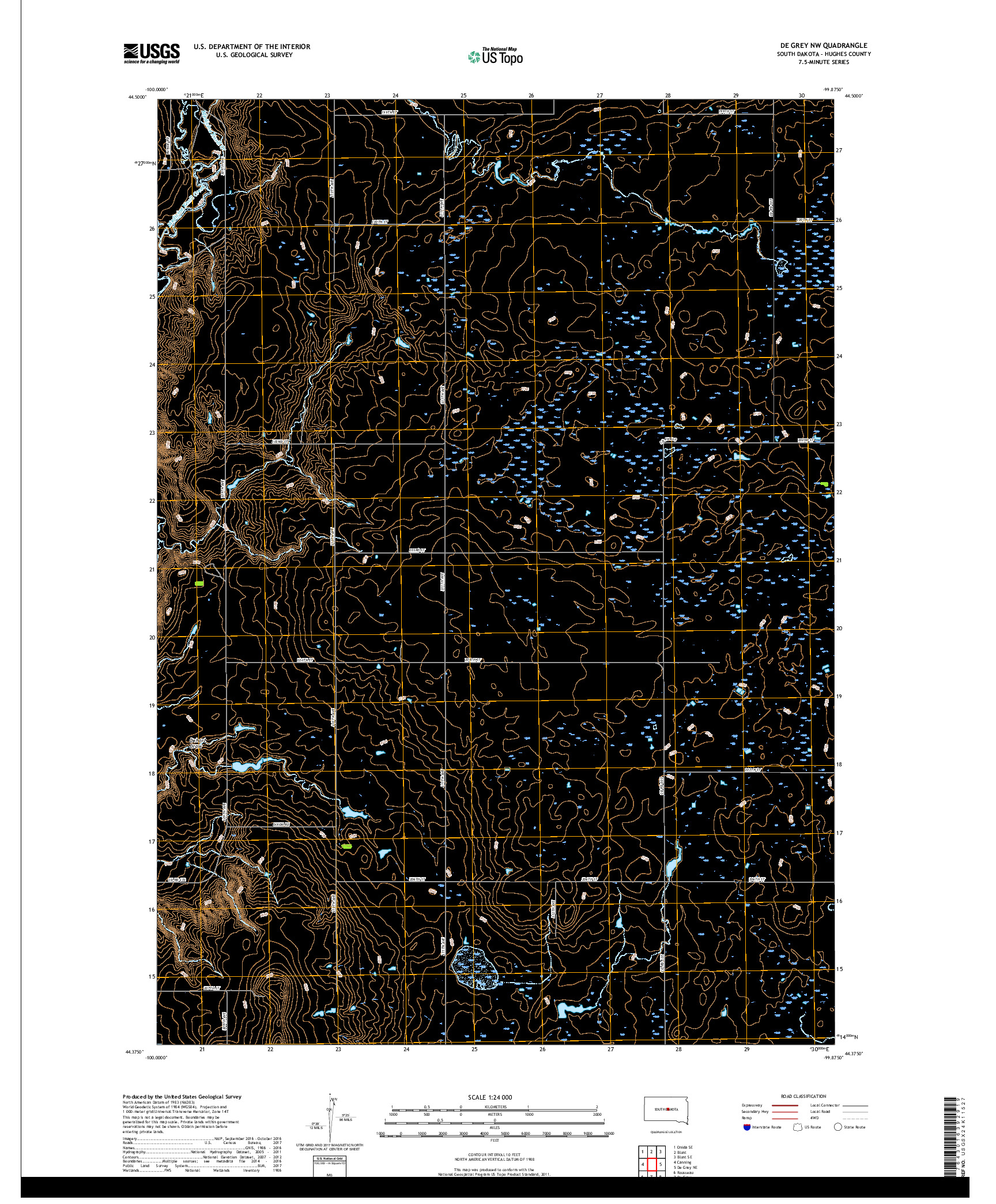 USGS US TOPO 7.5-MINUTE MAP FOR DE GREY NW, SD 2017