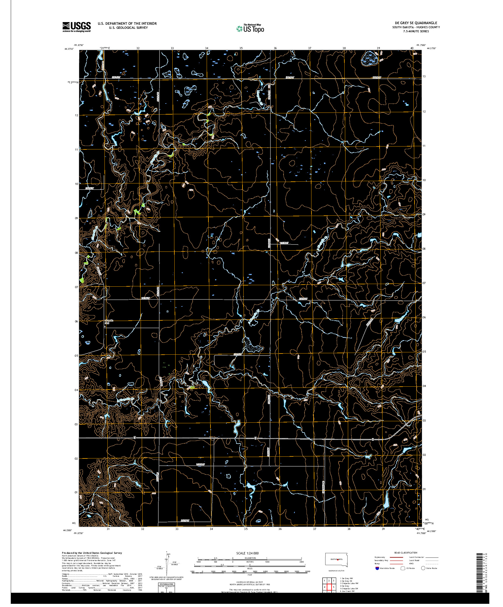 USGS US TOPO 7.5-MINUTE MAP FOR DE GREY SE, SD 2017