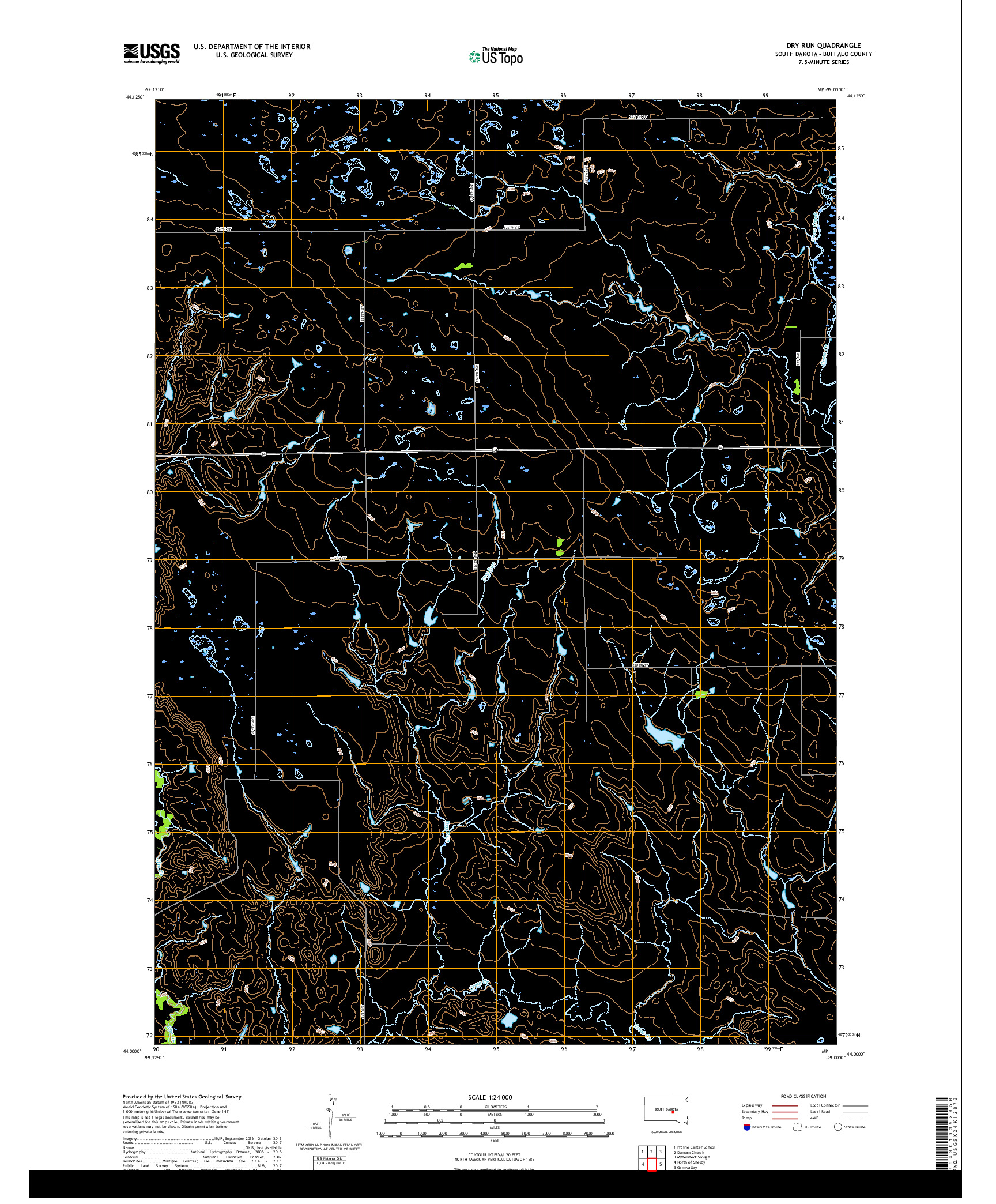 USGS US TOPO 7.5-MINUTE MAP FOR DRY RUN, SD 2017