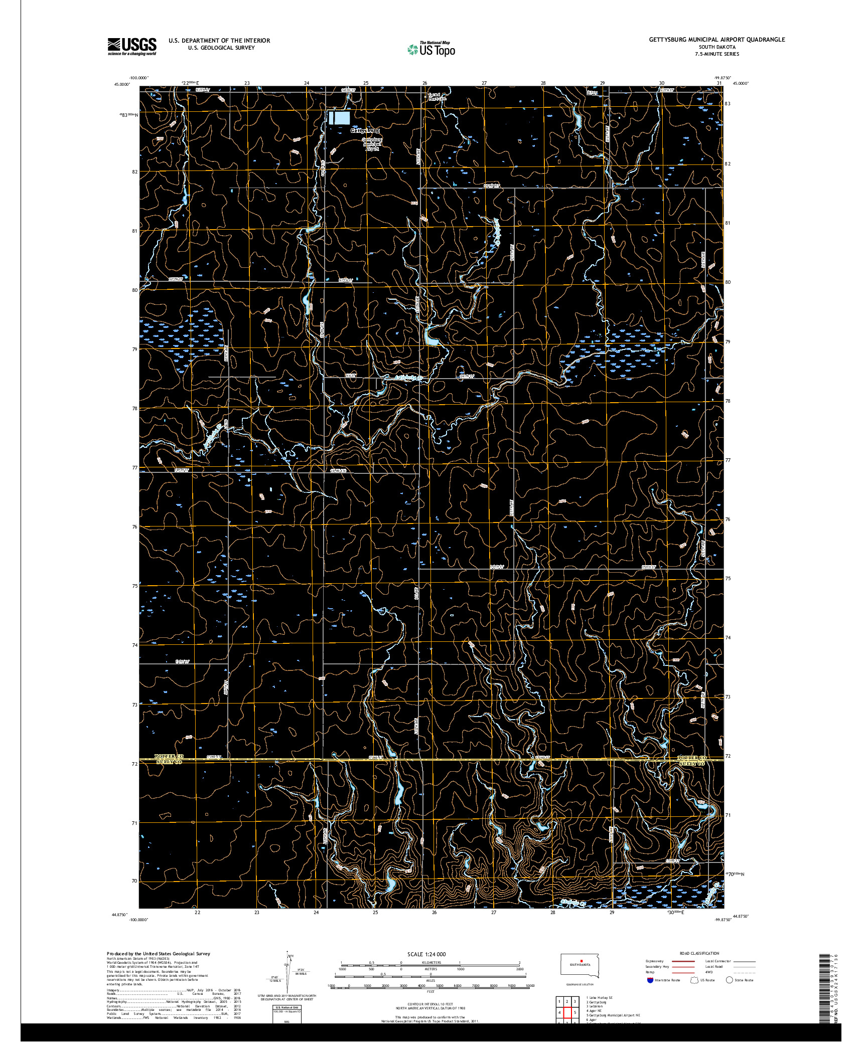 USGS US TOPO 7.5-MINUTE MAP FOR GETTYSBURG MUNICIPAL AIRPORT, SD 2017