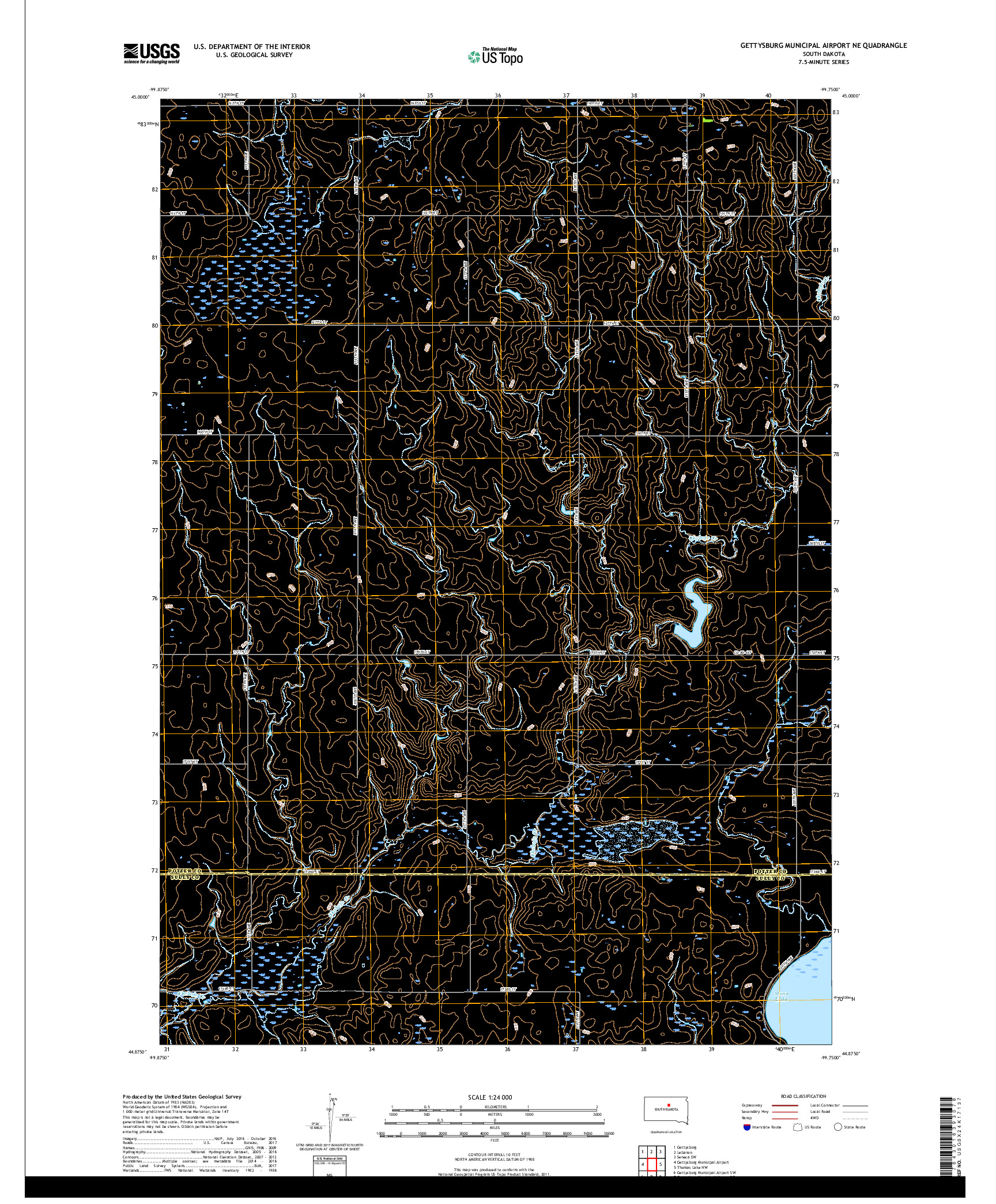 USGS US TOPO 7.5-MINUTE MAP FOR GETTYSBURG MUNICIPAL AIRPORT NE, SD 2017
