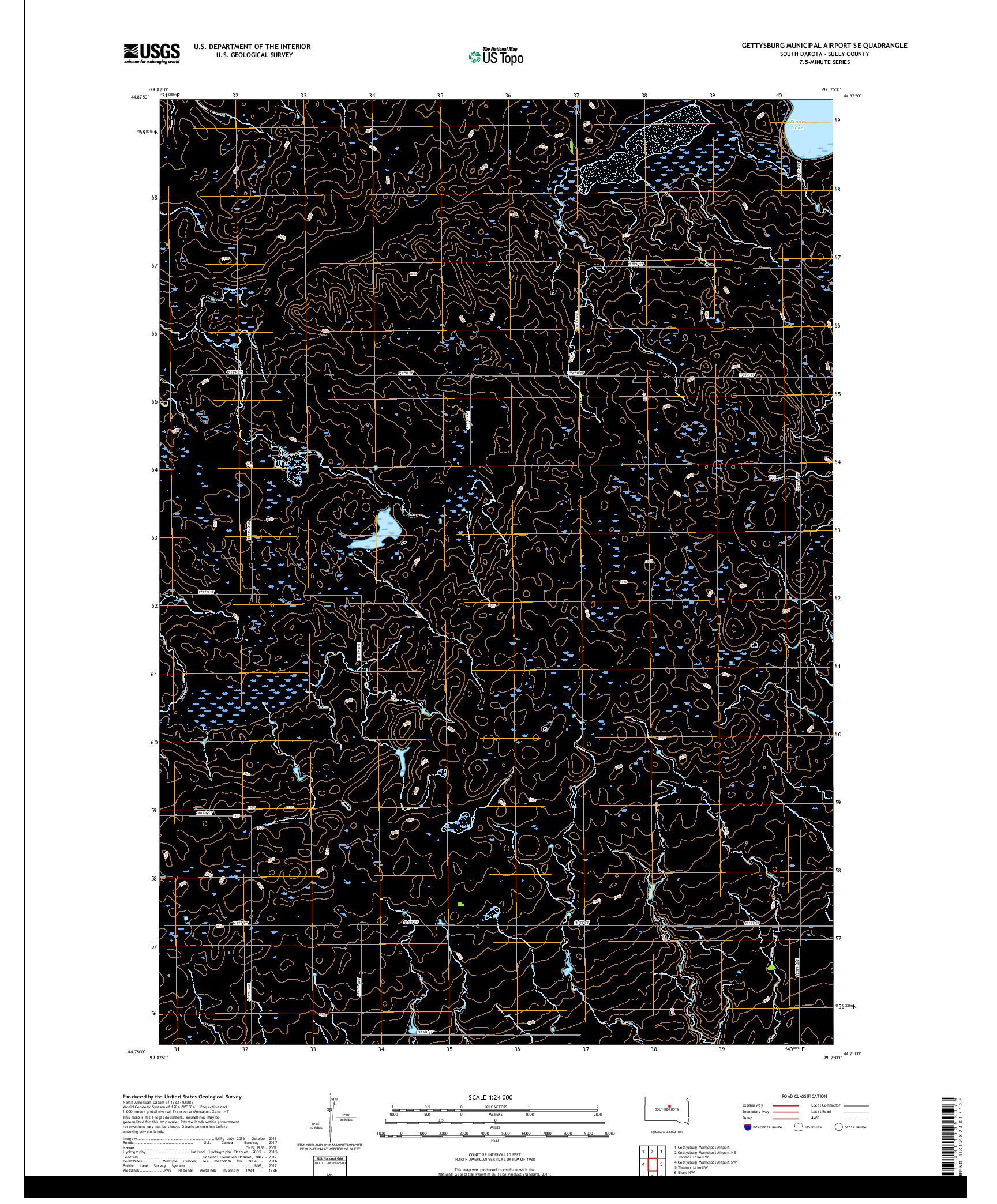 USGS US TOPO 7.5-MINUTE MAP FOR GETTYSBURG MUNICIPAL AIRPORT SE, SD 2017