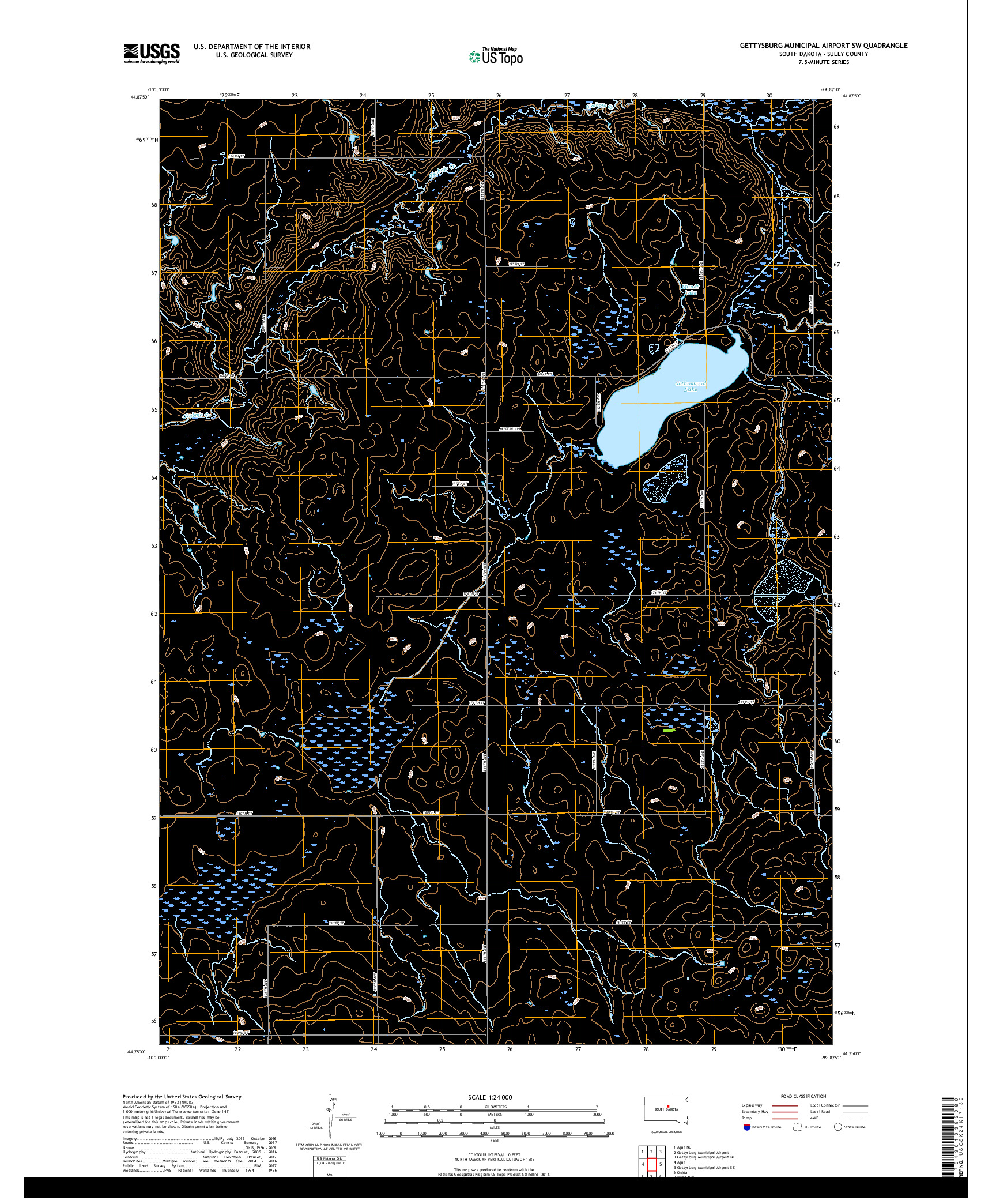 USGS US TOPO 7.5-MINUTE MAP FOR GETTYSBURG MUNICIPAL AIRPORT SW, SD 2017