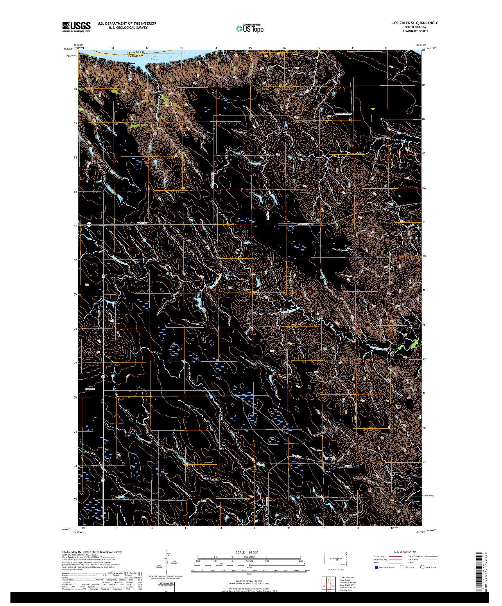 USGS US TOPO 7.5-MINUTE MAP FOR JOE CREEK SE, SD 2017