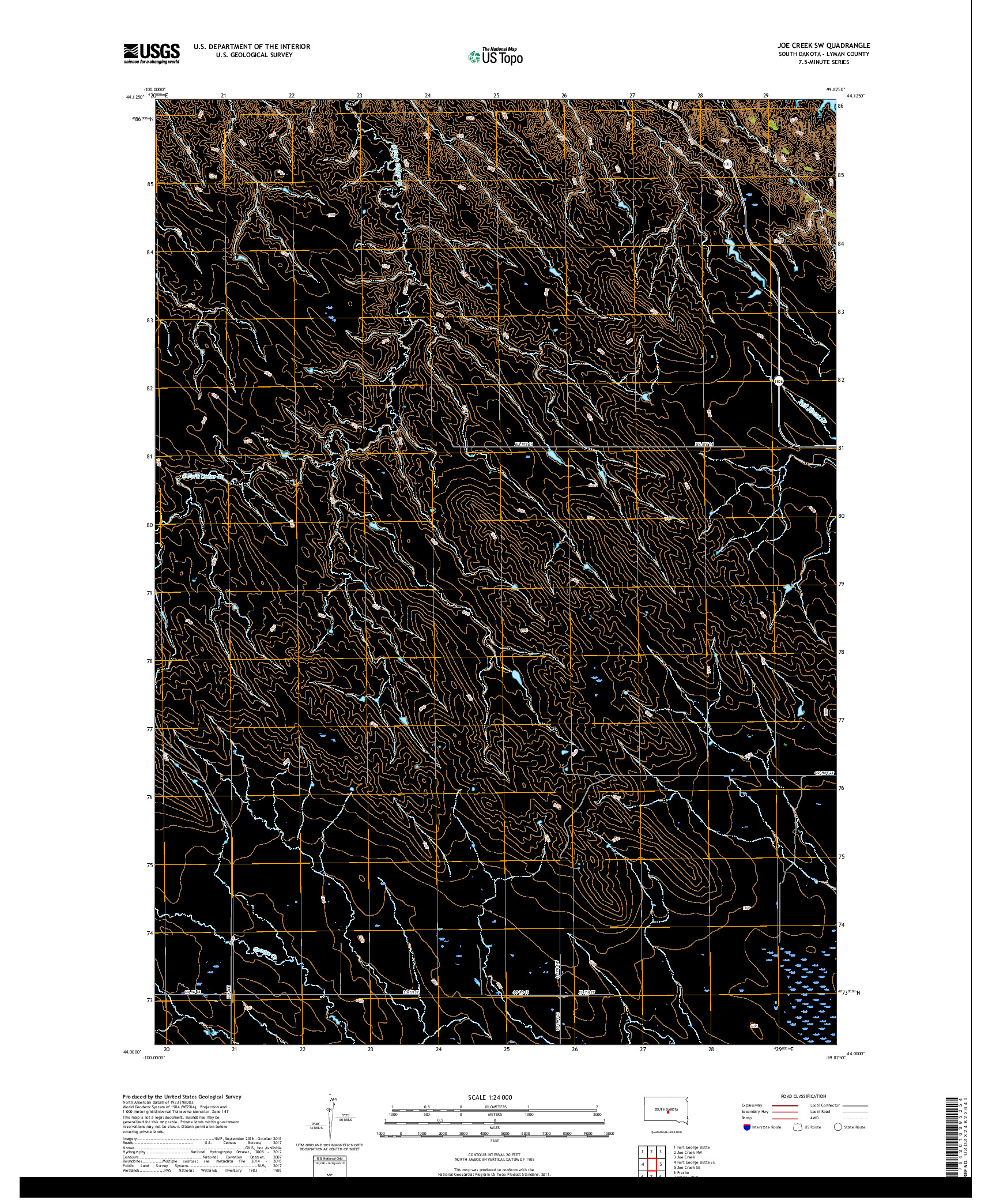 USGS US TOPO 7.5-MINUTE MAP FOR JOE CREEK SW, SD 2017