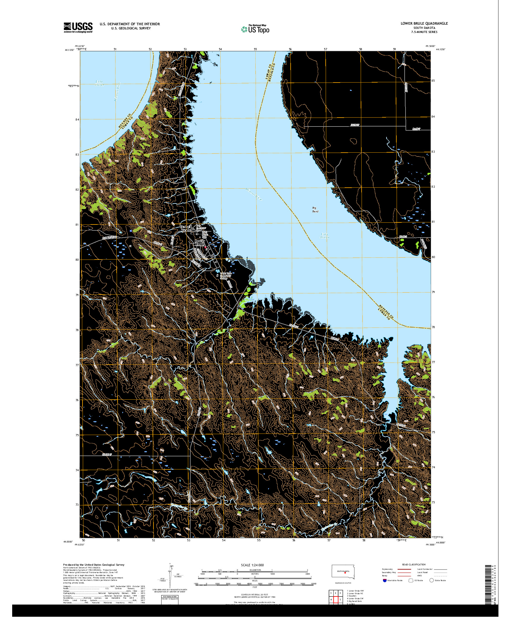 USGS US TOPO 7.5-MINUTE MAP FOR LOWER BRULE, SD 2017