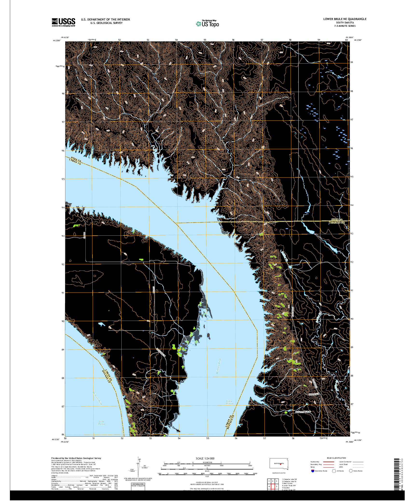 USGS US TOPO 7.5-MINUTE MAP FOR LOWER BRULE NE, SD 2017