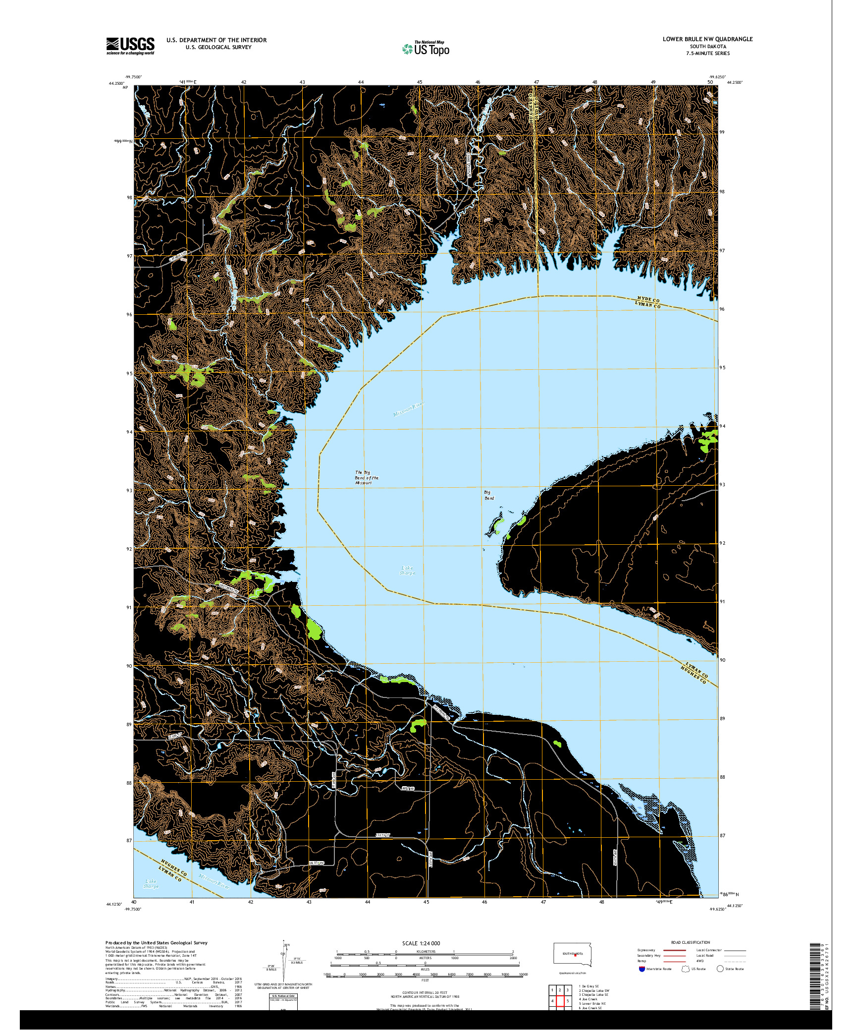 USGS US TOPO 7.5-MINUTE MAP FOR LOWER BRULE NW, SD 2017