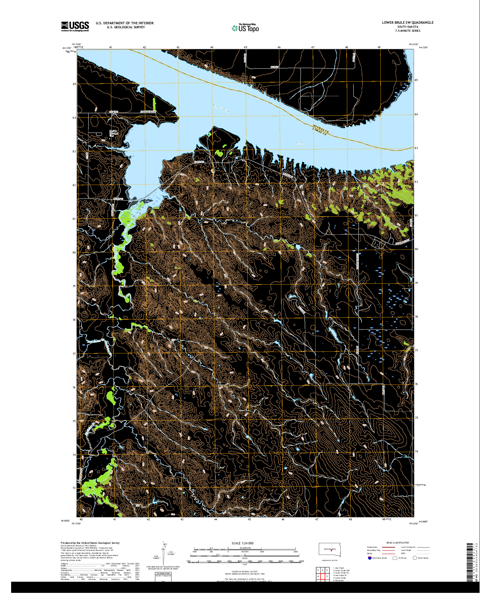 USGS US TOPO 7.5-MINUTE MAP FOR LOWER BRULE SW, SD 2017